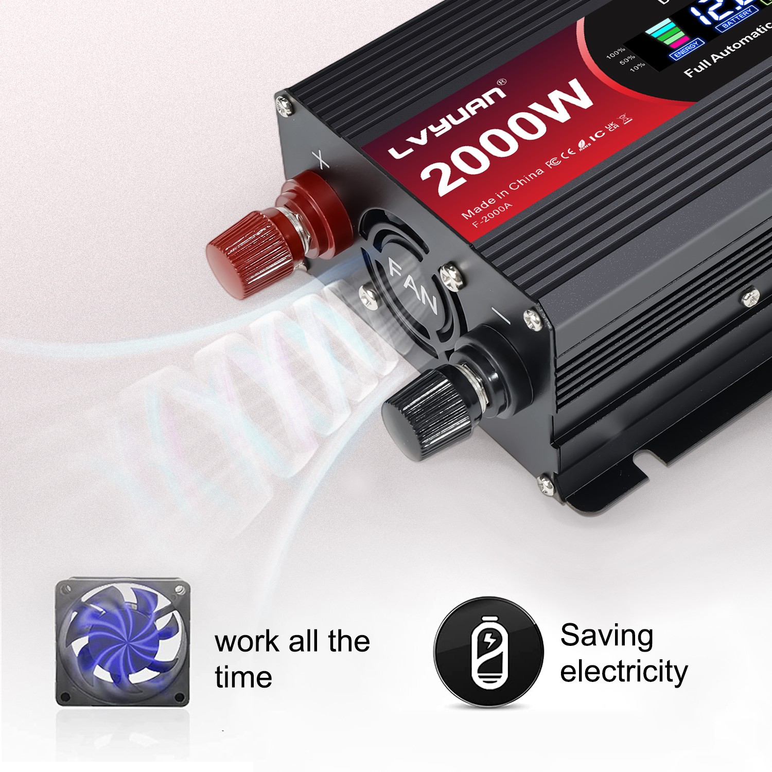 800W 2000W Power Inverter 12V to 110V 120V LCD 2AC 2USB Adapter Converter Home
