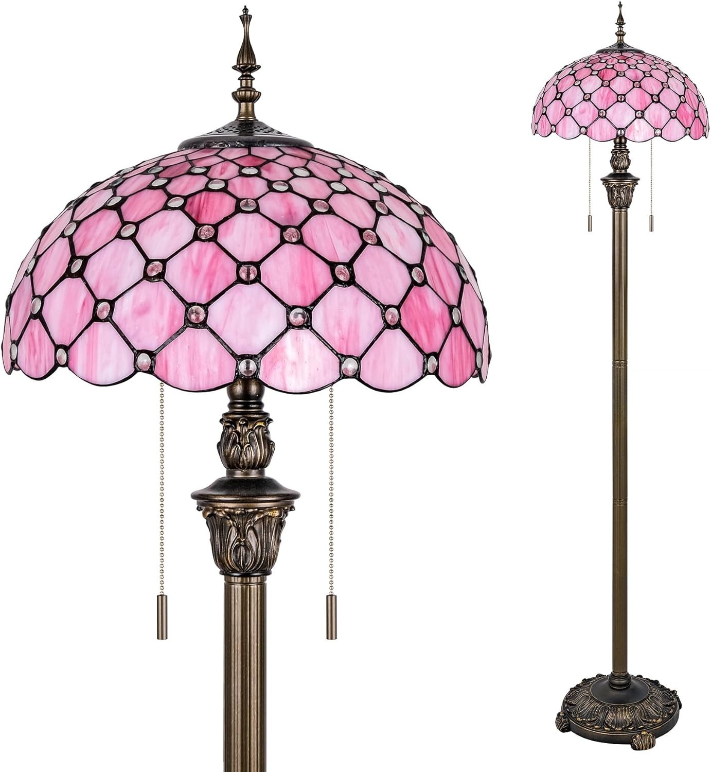 Pink Baroque Tiffany Floor Lamp – Antique Stained Glass Reading Light 64