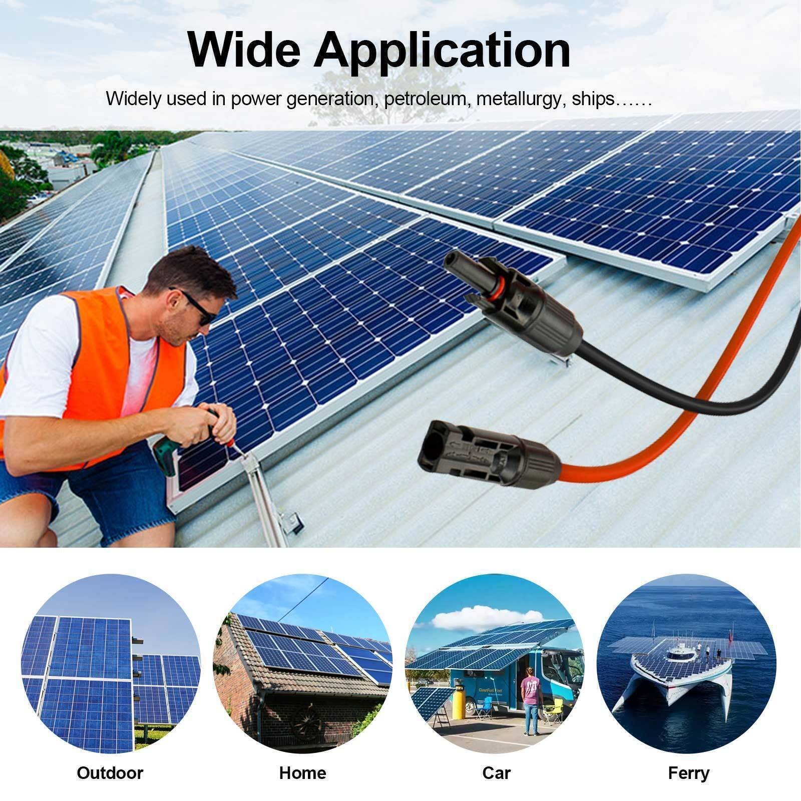 50ft Black + Red 10AWG Solar Panel Extension Cable Flexible Wire Connectors