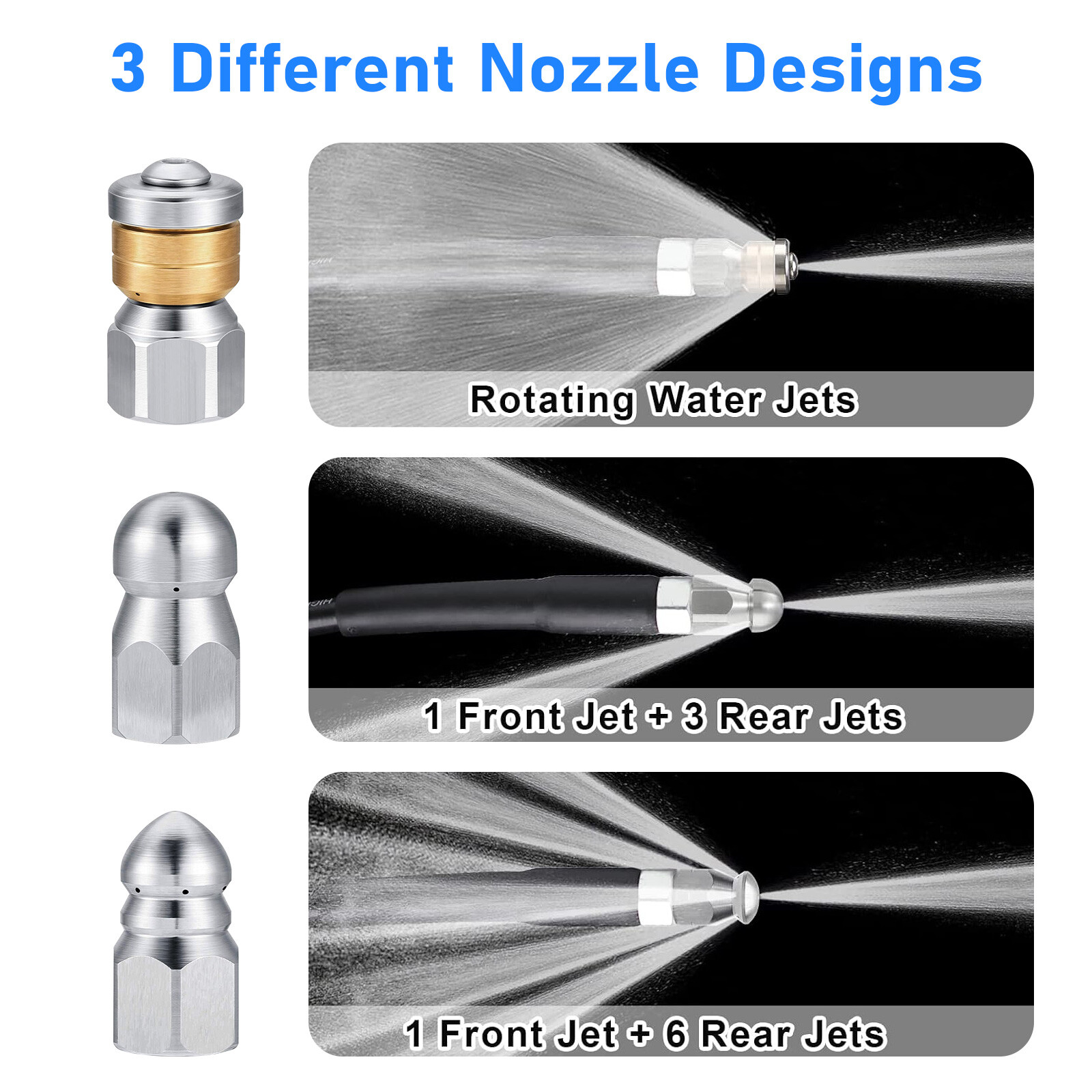 Multifunction Sewer Jetter Nozzle Pressure Washer Drain Jet Hose Nozzle 5000 PSI