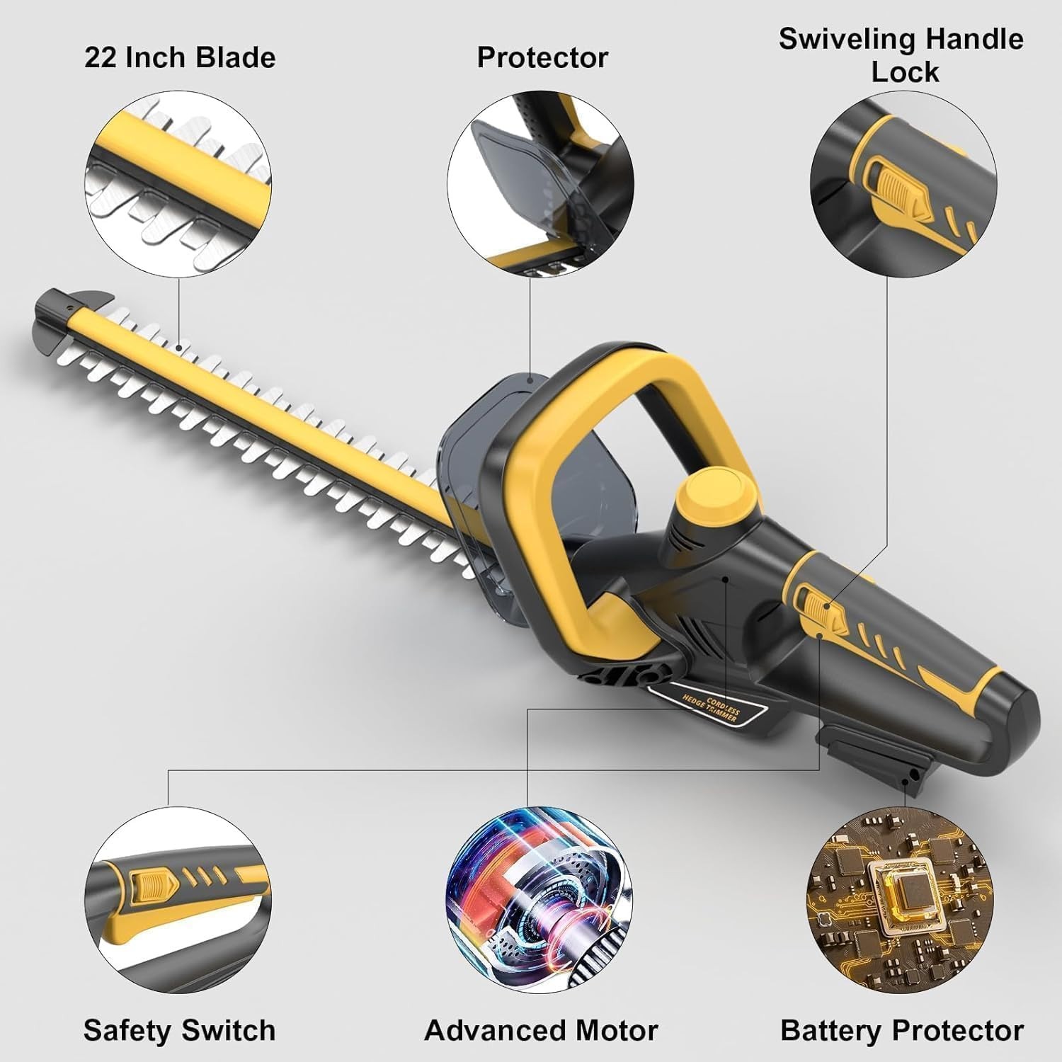 22 Inch Cordless Hedge Trimmer For Dewalt 20V MAX Battery Brushless – Tool Only