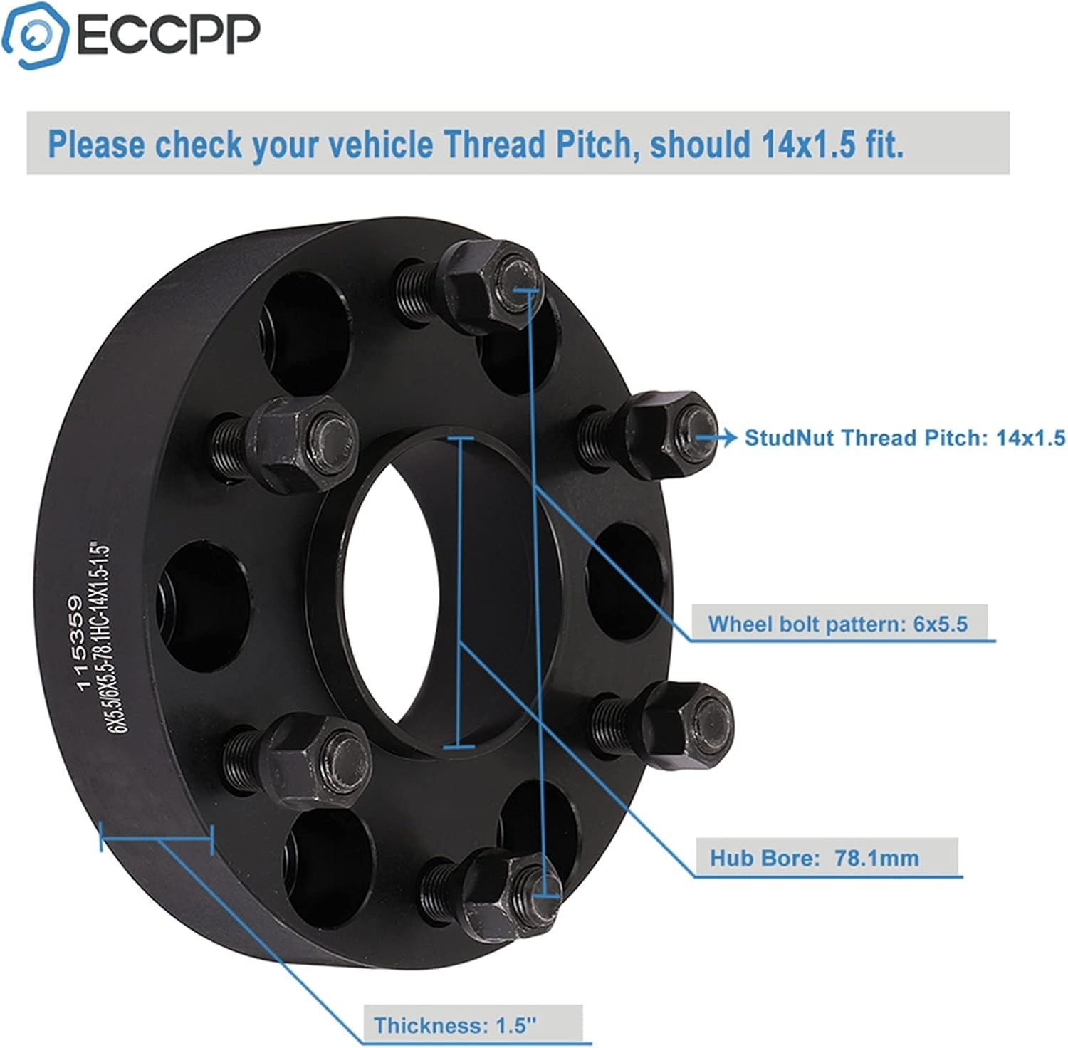 Pair 1.5 Inch 6 Lug Wheel Spacers