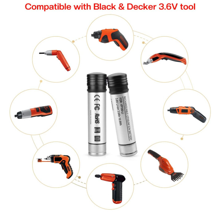 2 Pack Li-ion 3.6V Battery for Black Decker Versapak VP100 VP100C VP105 VP105C