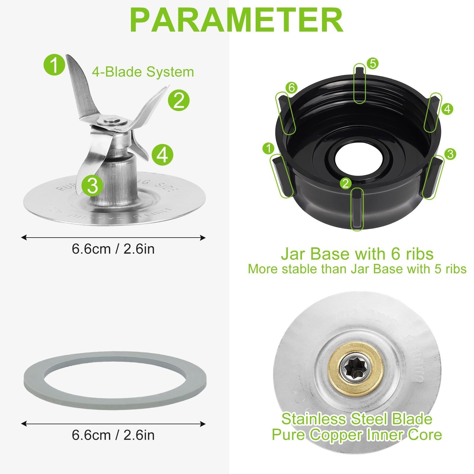 Oster Blender Replacement Parts – Ice Blade & ABS Base with O-Rings