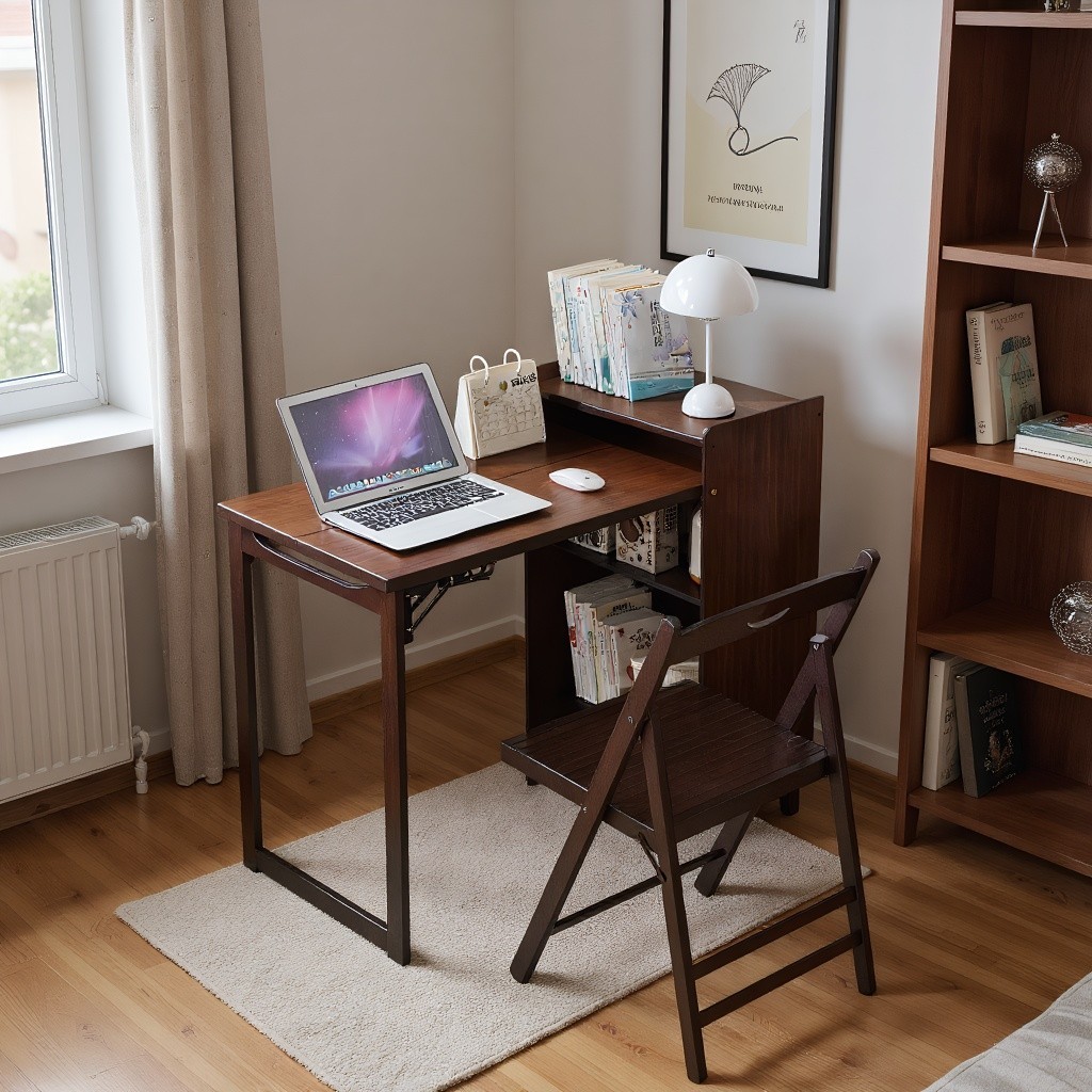 Modern Bamboo Folding Desk Storage Gaming Computer Desk Home Office Study Table