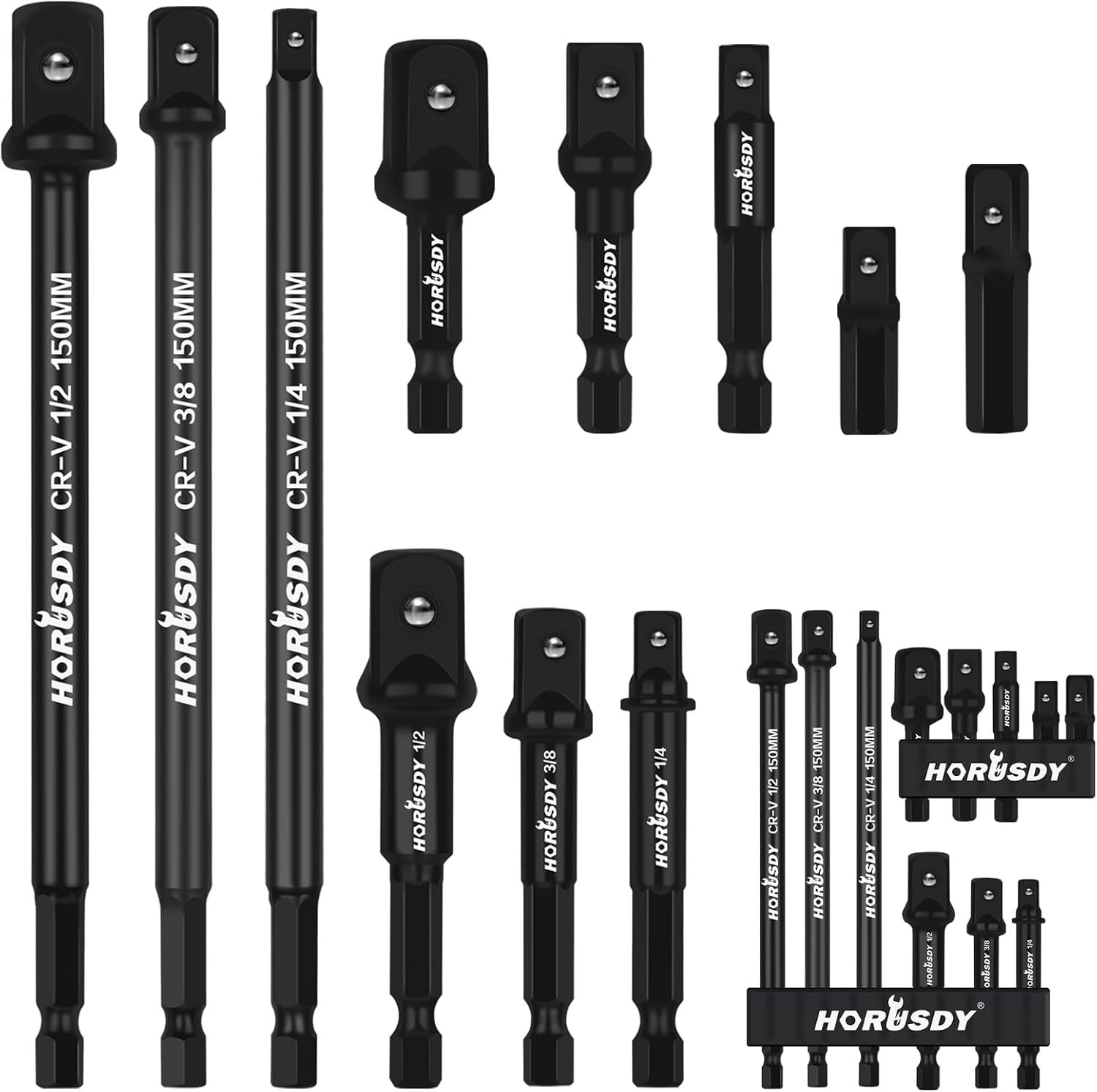 8PCS Impact Socket Adapter Set, Hex Shank Adapters for Drill and Wrench Use