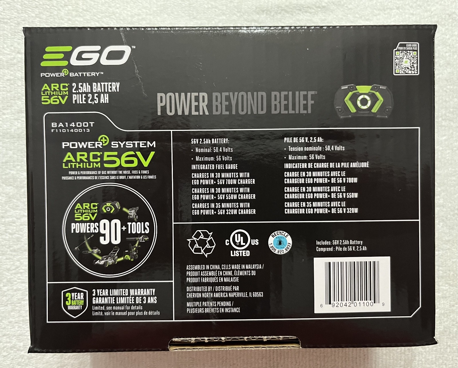 New EGO BA1400T POWER+ Arc Lithium 56V 56 Volt 2.5Ah Lithium Ion Battery (NIB)
