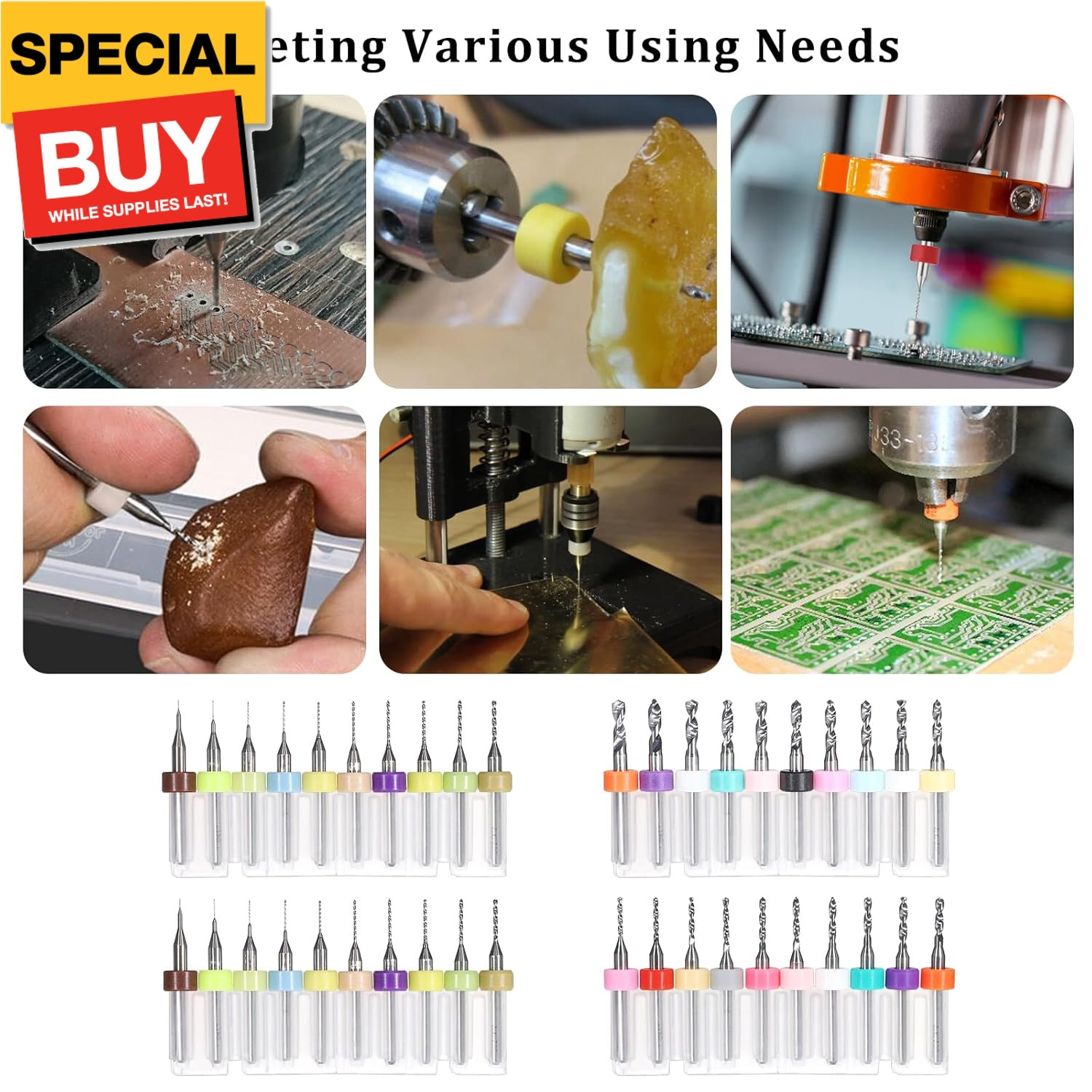 40PCS PCB Drill Bits Set 0.1mm-3.0mm, Micro Spiral Flute Carbide Print Circuit B