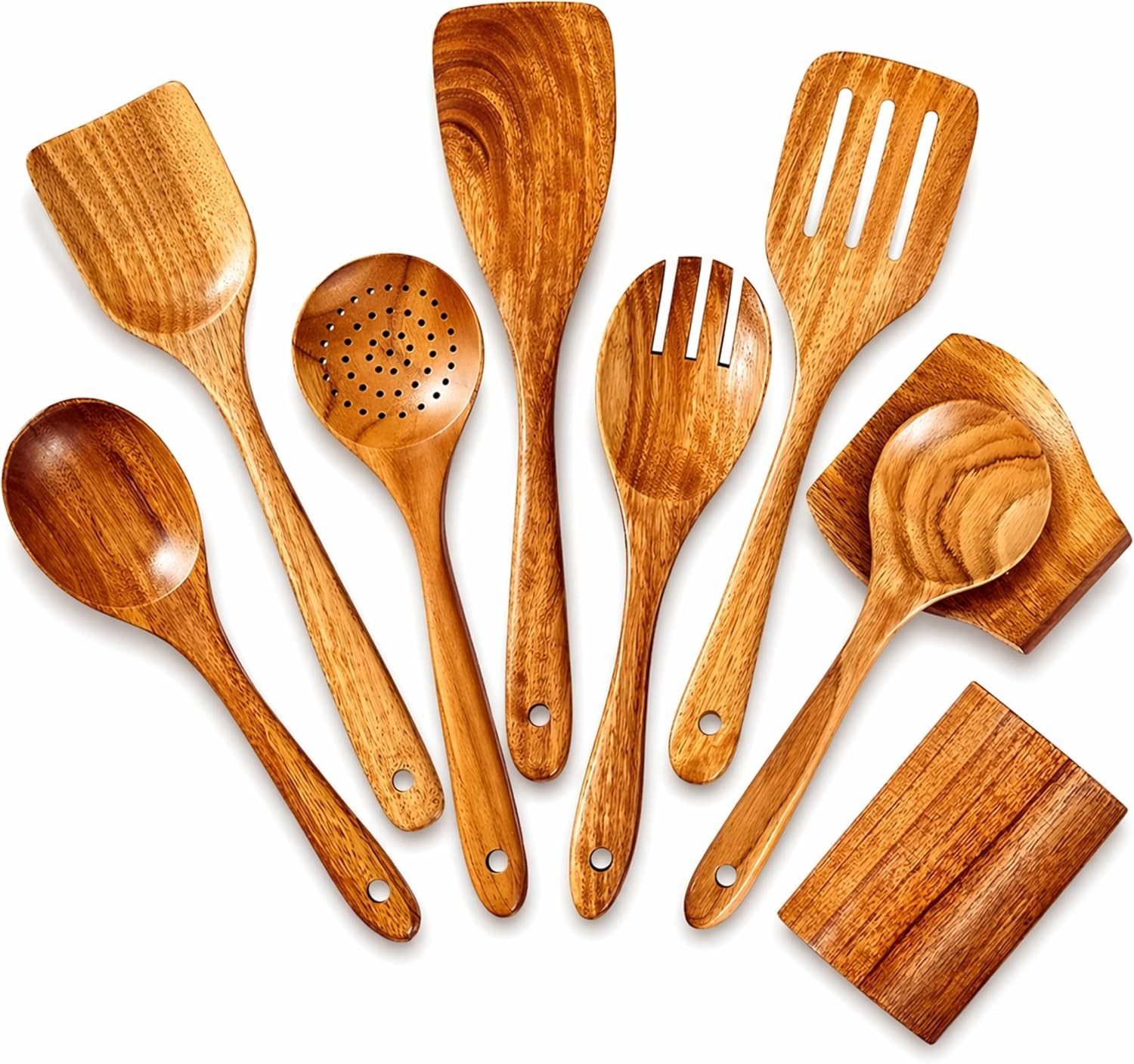 9 Piece Teak Wood Kitchen Utensil Set Heavy Duty Wooden Spoons for Cooking