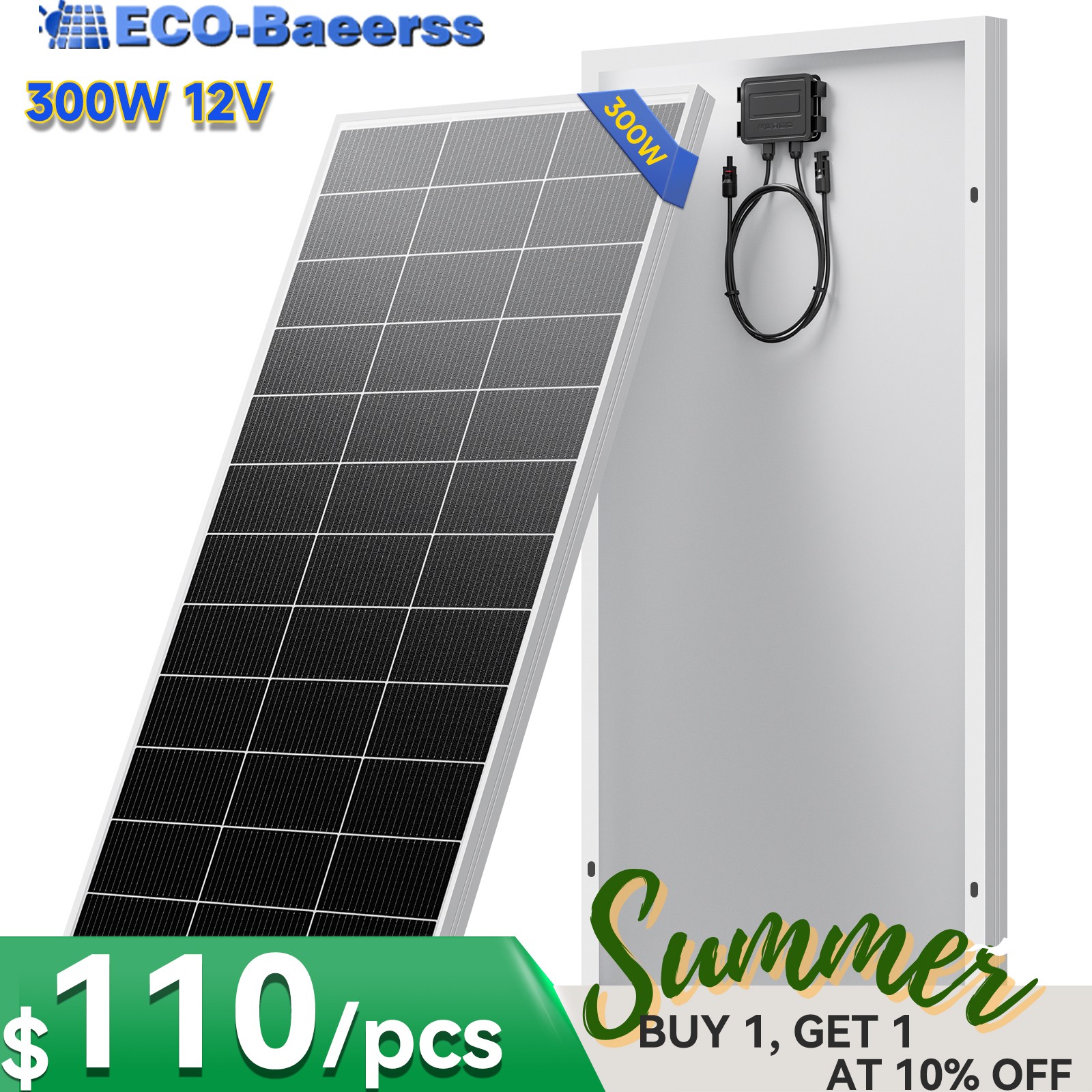 300W Solar Panel Mono 18BB N-Type Cell Power Charger Home Boat Off-Grid Battery