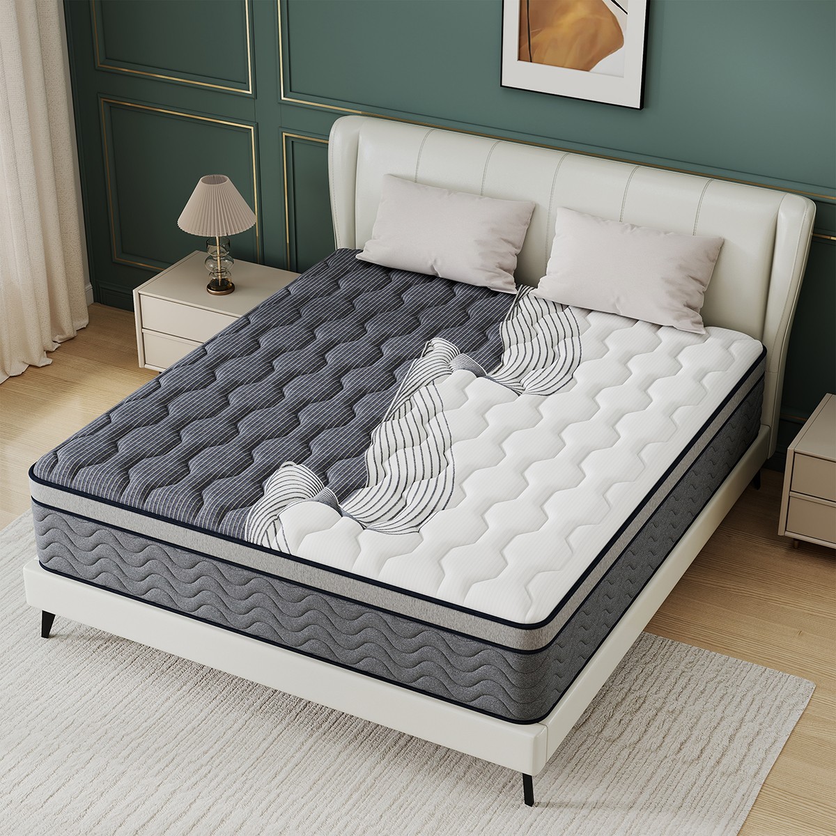 12″ Dual Firm Soft Hybrid Mattress Memory Foam Spring Full Queen King in a Box