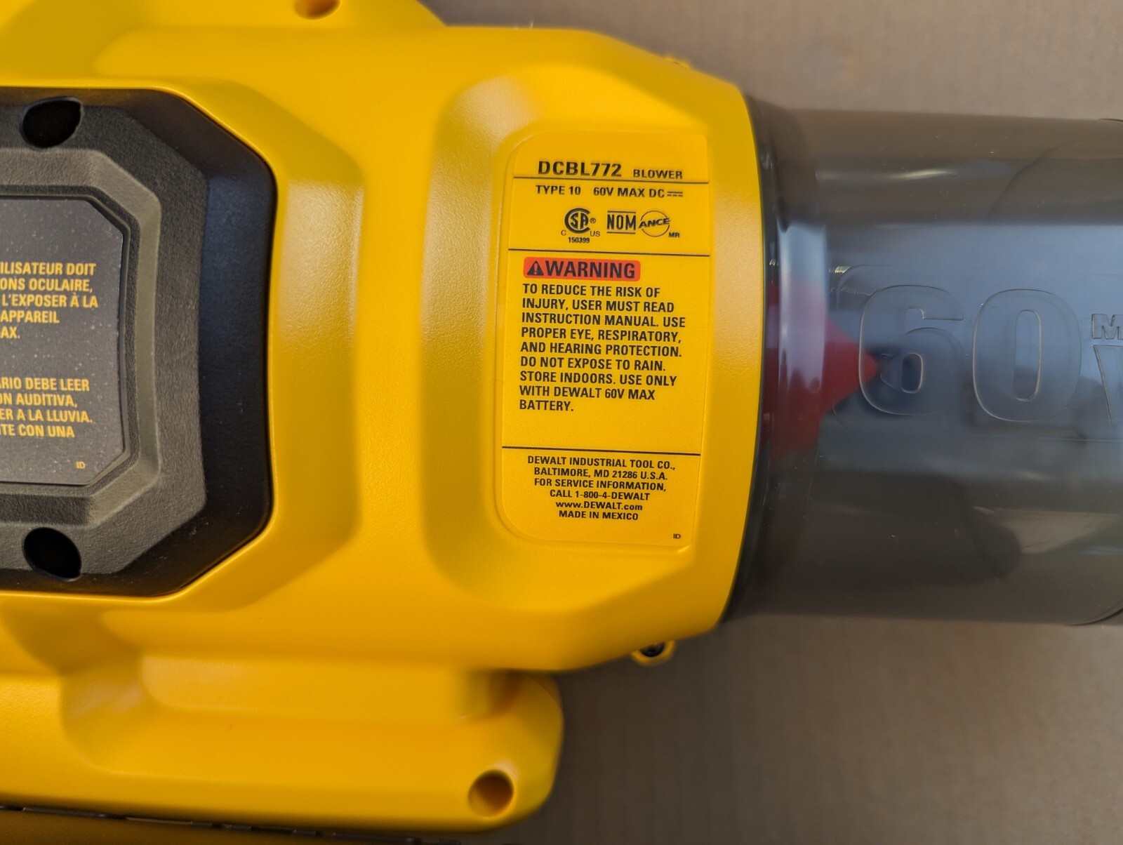 DeWALT 60V FlexVolt Handheld Axial Blower Brushless DCBL772B DCBL772