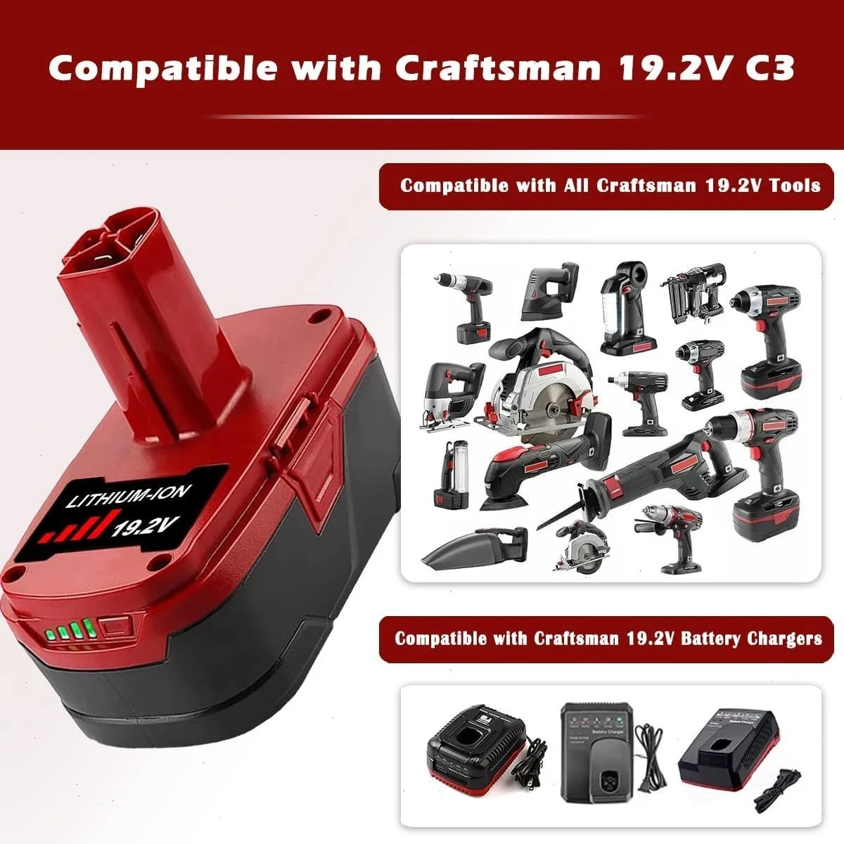 2pack 19.2 Volt XCP 8.0Ah Lithium Battery For Craftsman C3 Diehard PP2025 PP2030
