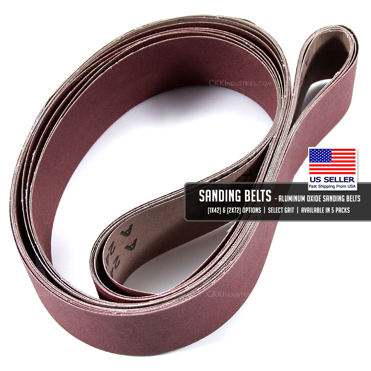 Aluminum Oxide Sanding Belts – (1×42) & (2×72) Options – Select Grit – 5 Packs