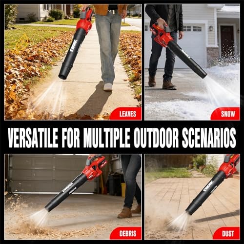20V Cordless Leaf Blower, Heavy Duty 700CFM 200MPH Electric Leaf Blower Red