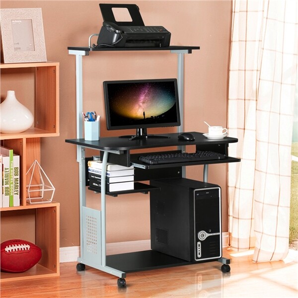 Rolling Computer Desk w/ Printer Shelf Laptop Writing Study Table Home Office