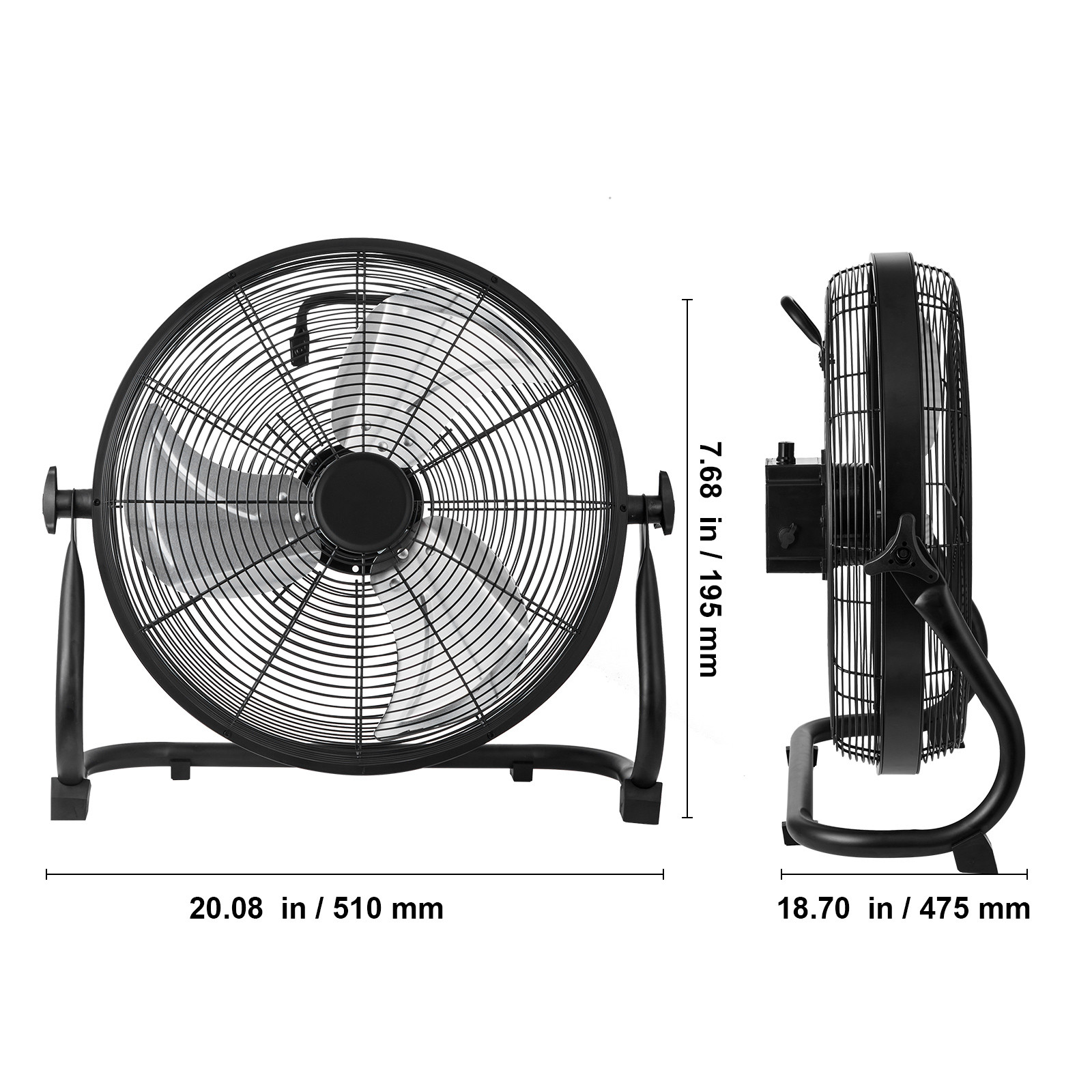 VEVOR 16” Rechargeable High Velocity Cordless Floor Fan Battery Metal Camping