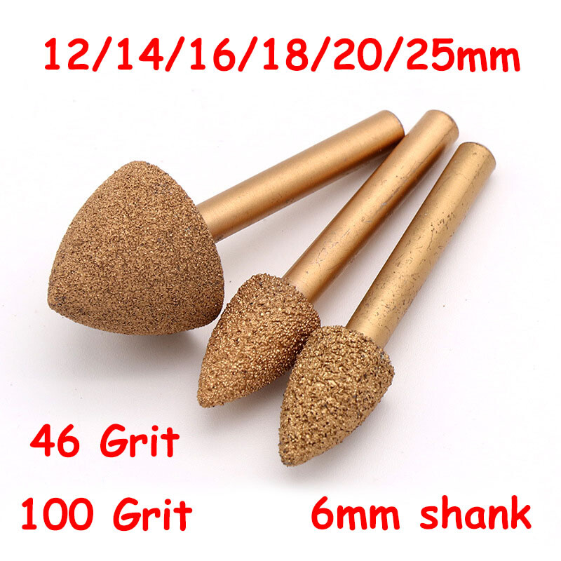 12-25mm 46 100 Grit 6mm Shank Brazing Diamond Burr Grind Drill Bit Die Grinder
