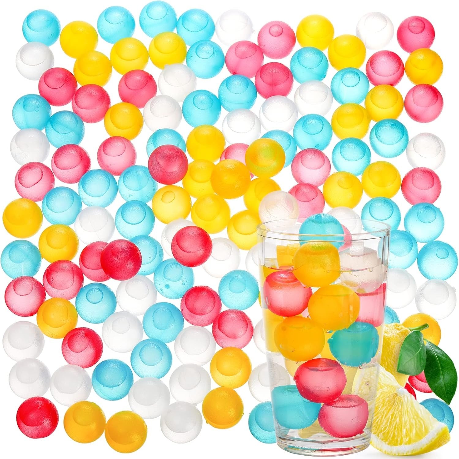 200 Pack Reusable Ice Cubes for Drinks, Colored Plastic, Round for Cocktails,…