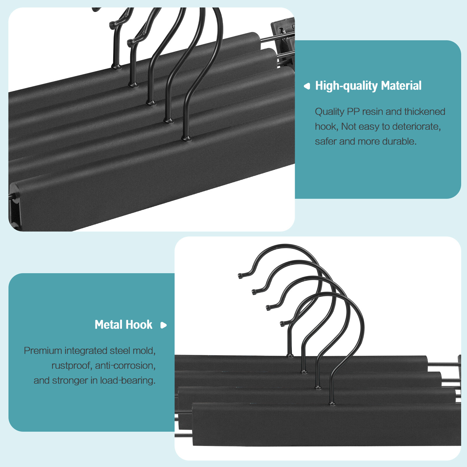 10PCS Plastic Clothes Skirt Pants Hangers Metal Hooks Pinch Clips Black White