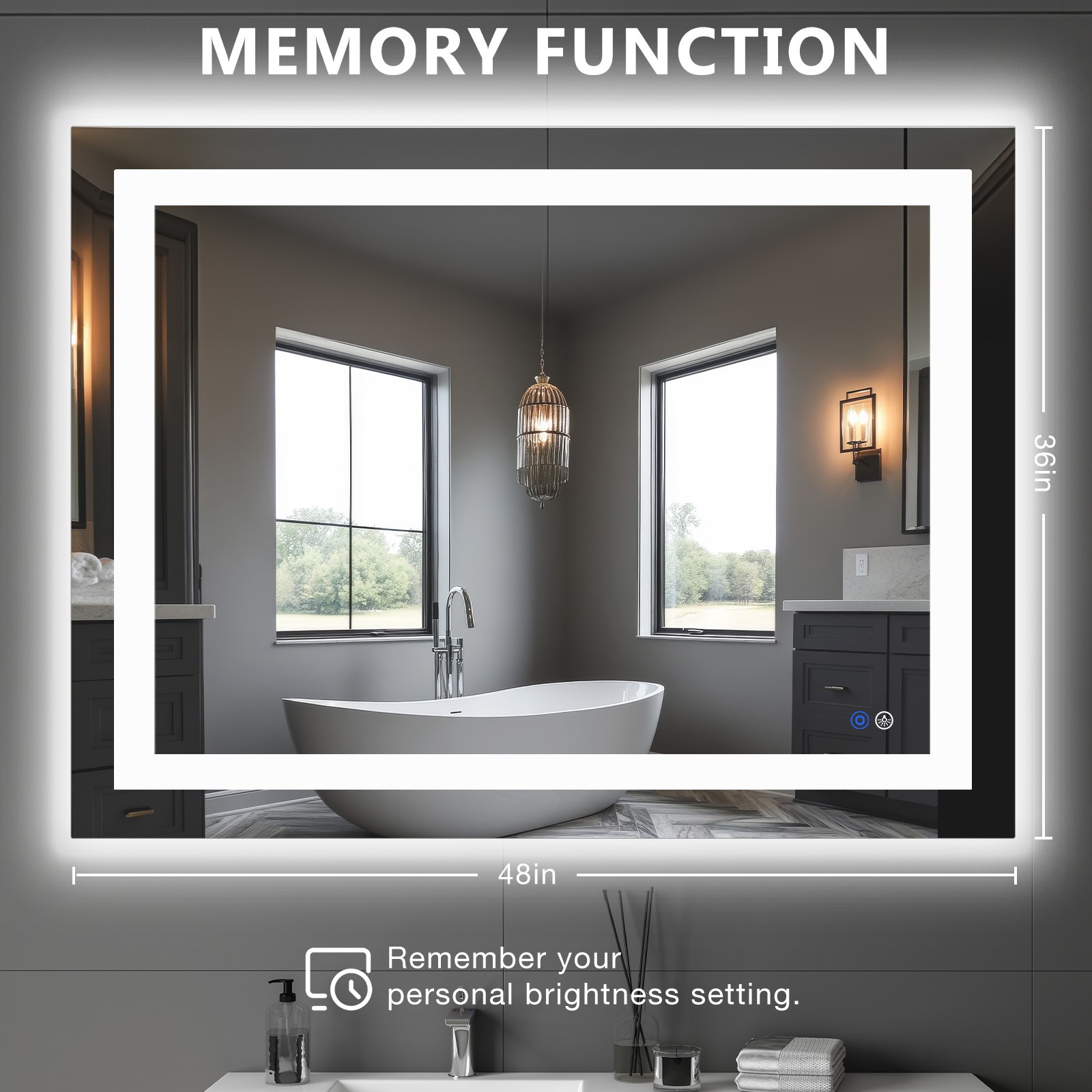 Dual LED Lighted Bathroom Mirror,Smart Memory Function,Anti-Fog Vanity Mirror