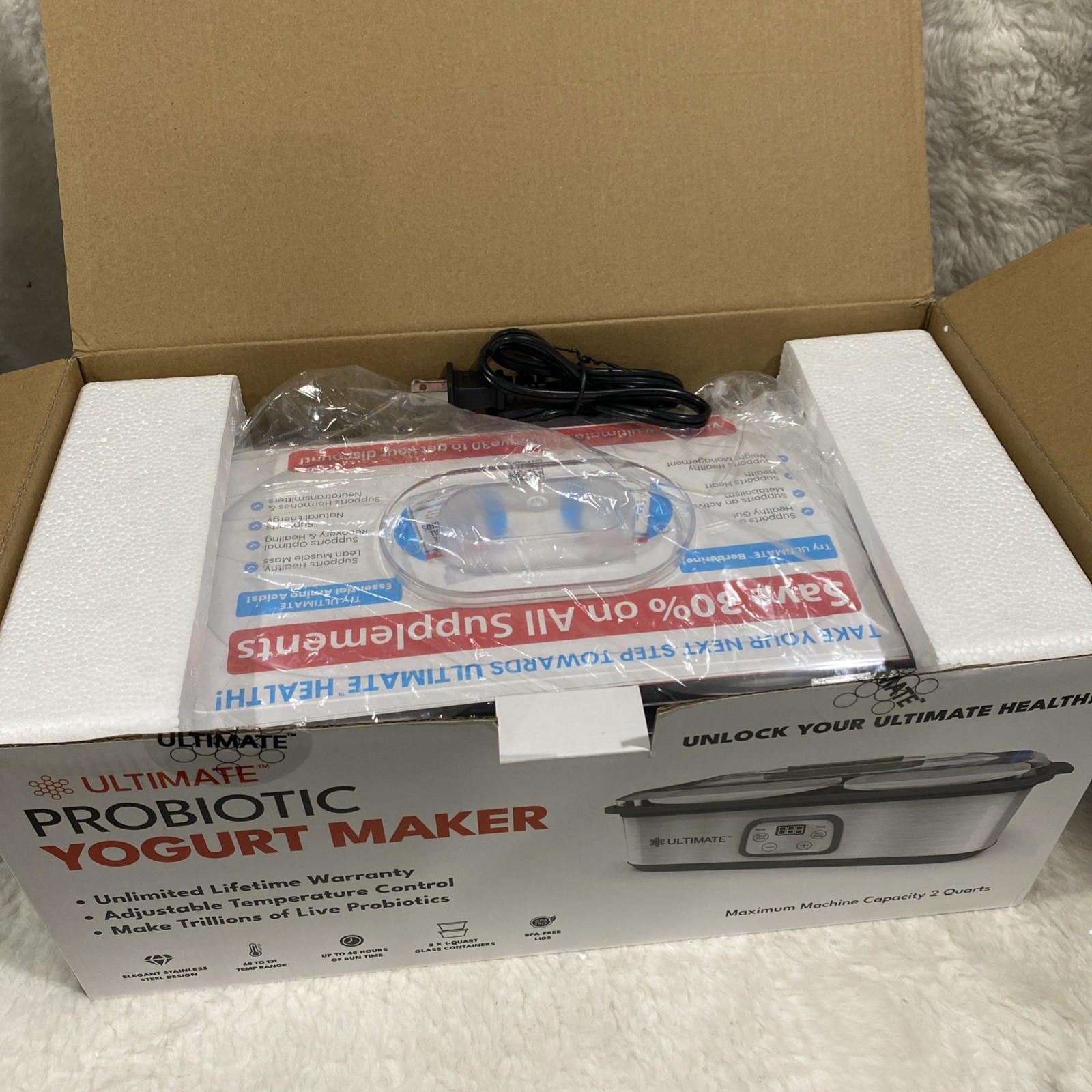 Ultimate Probiotic Yogurt Maker with Adjustable Temperature & Time (2 bowls)