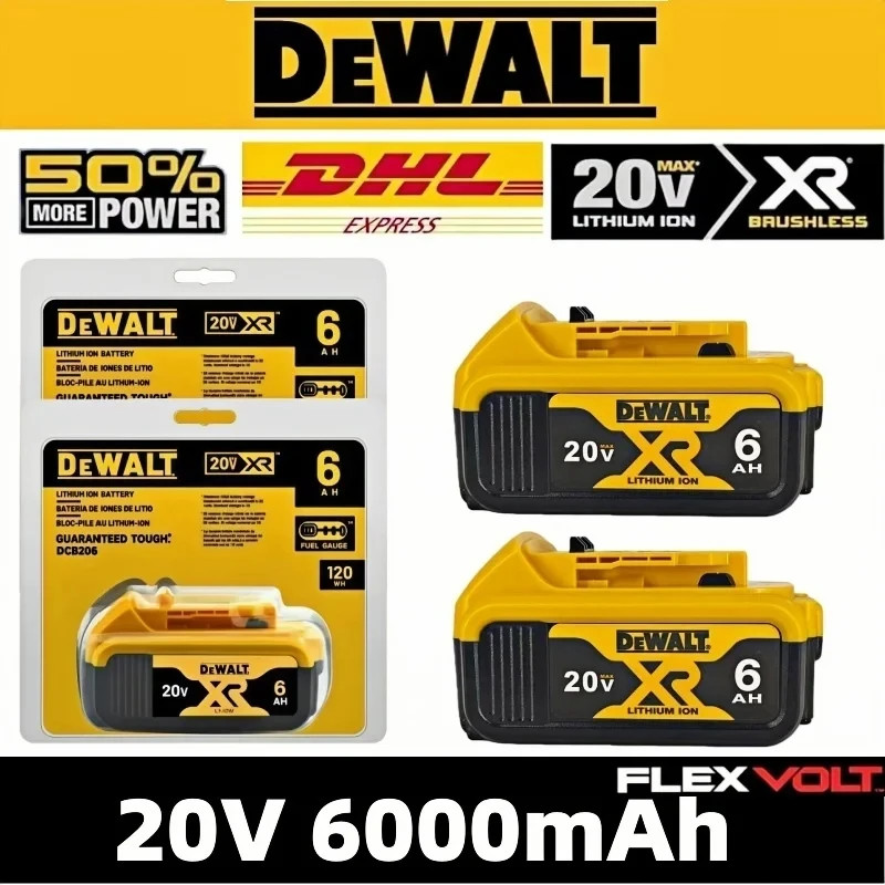 2Packs 6.0Ah dewalt 20v battery DCB206 Max XR Lithium-Ion Battery for Tools USA