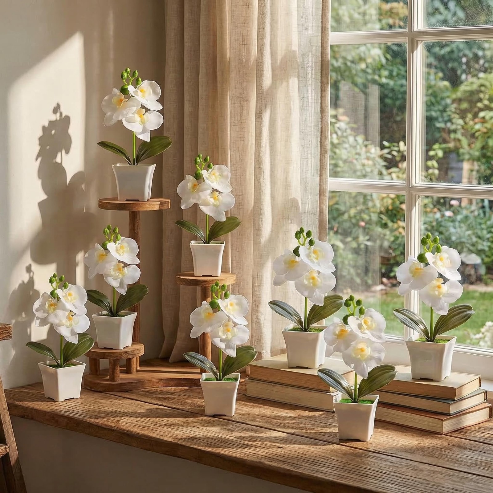 10 PCS 7.48 Inch Artificial White Orchid Potted Flowers Table Centerpiece Pot