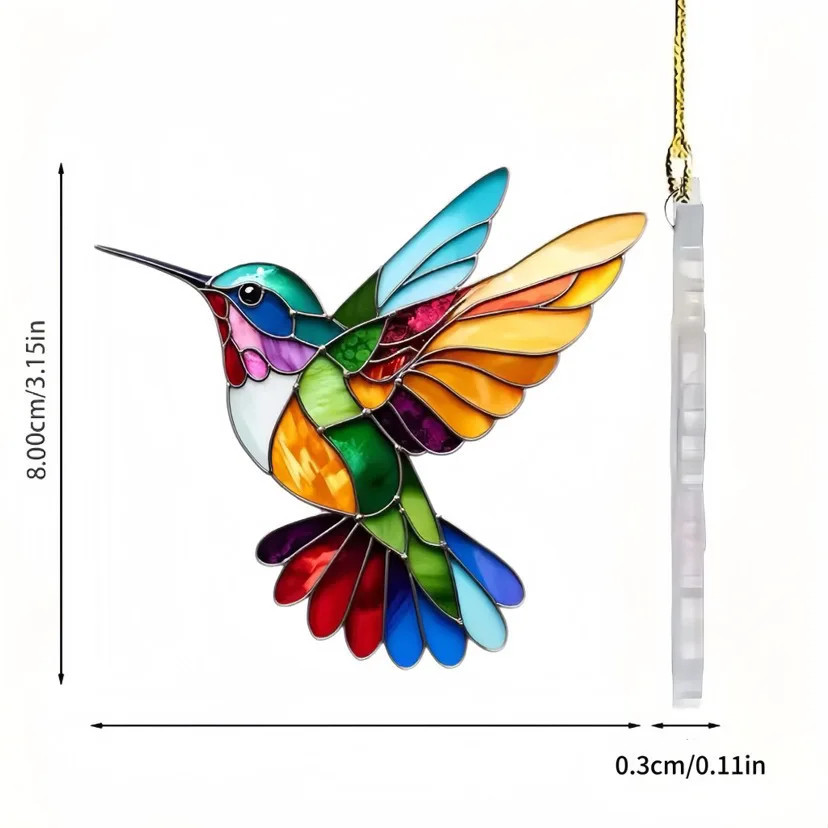 8cm Acrylic 2D Hummingbird Wind Chime Suncatcher Home Garden Decor