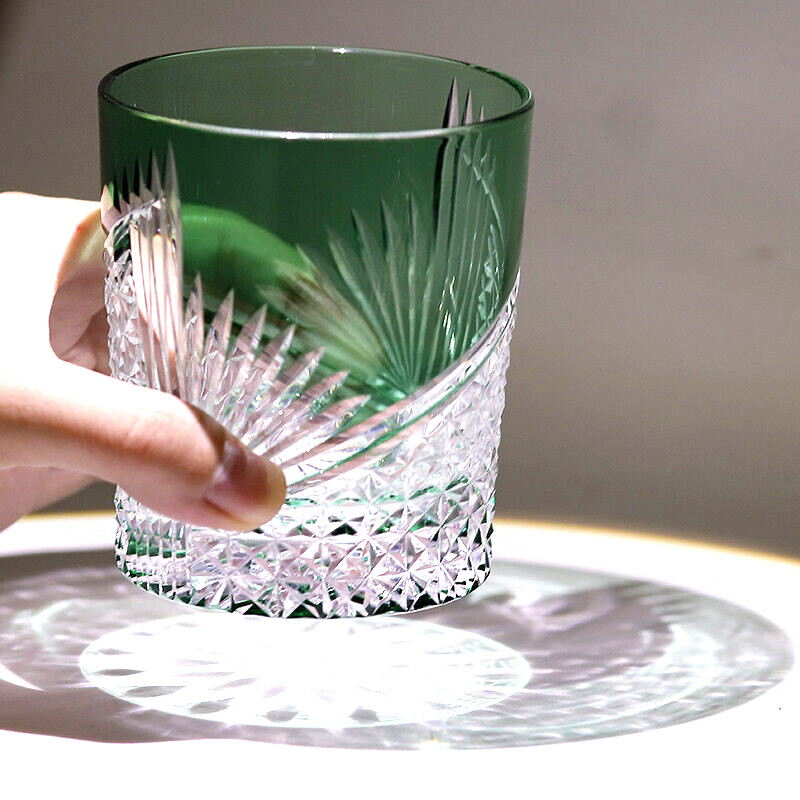 Handmade Classic Edo Kiriko Glass Shiny Crystal Whiskey Juice Tumbler Green