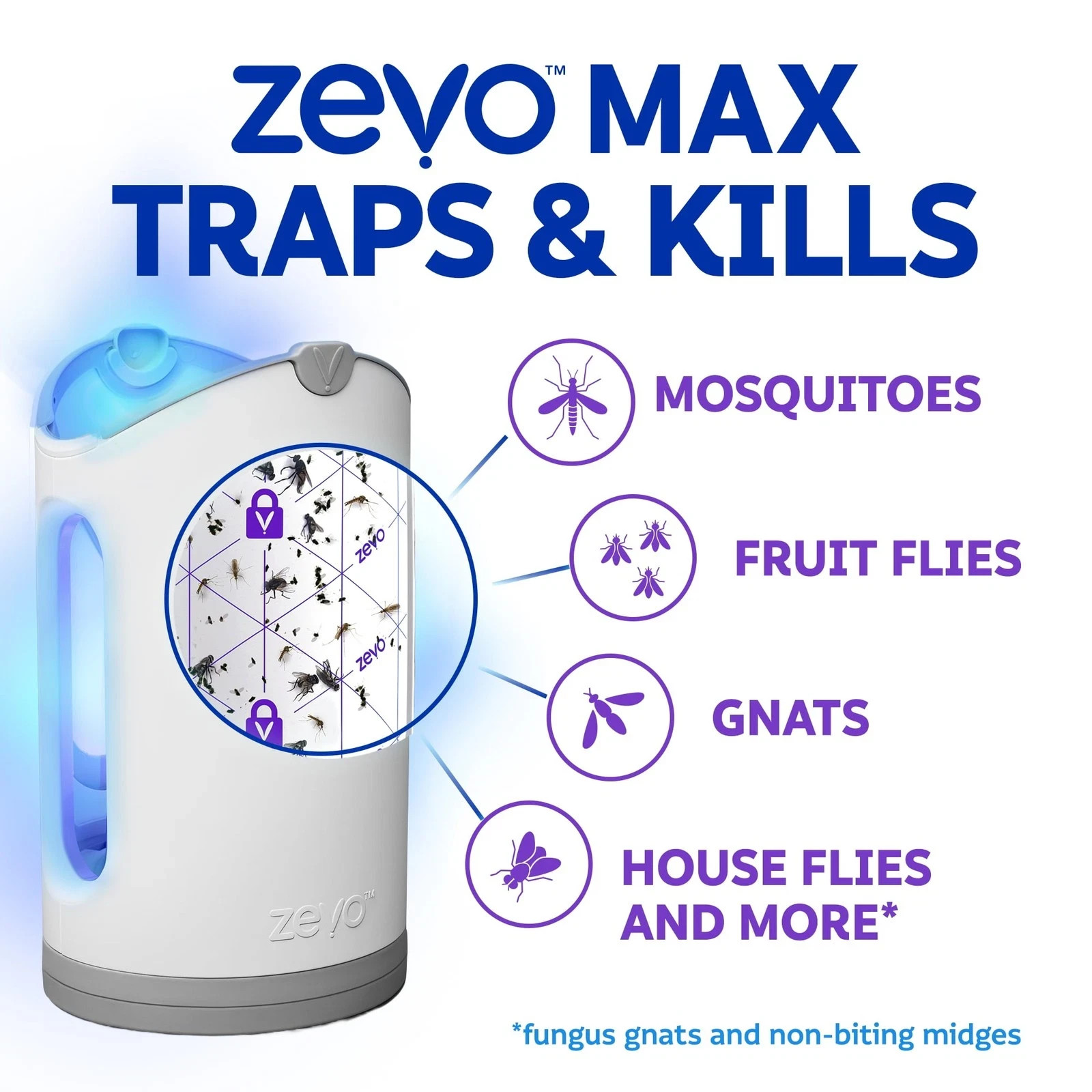 Zevo Max Indoor Flying Insect Trap Plug-In Device with 2 Cartridges-freeshipping