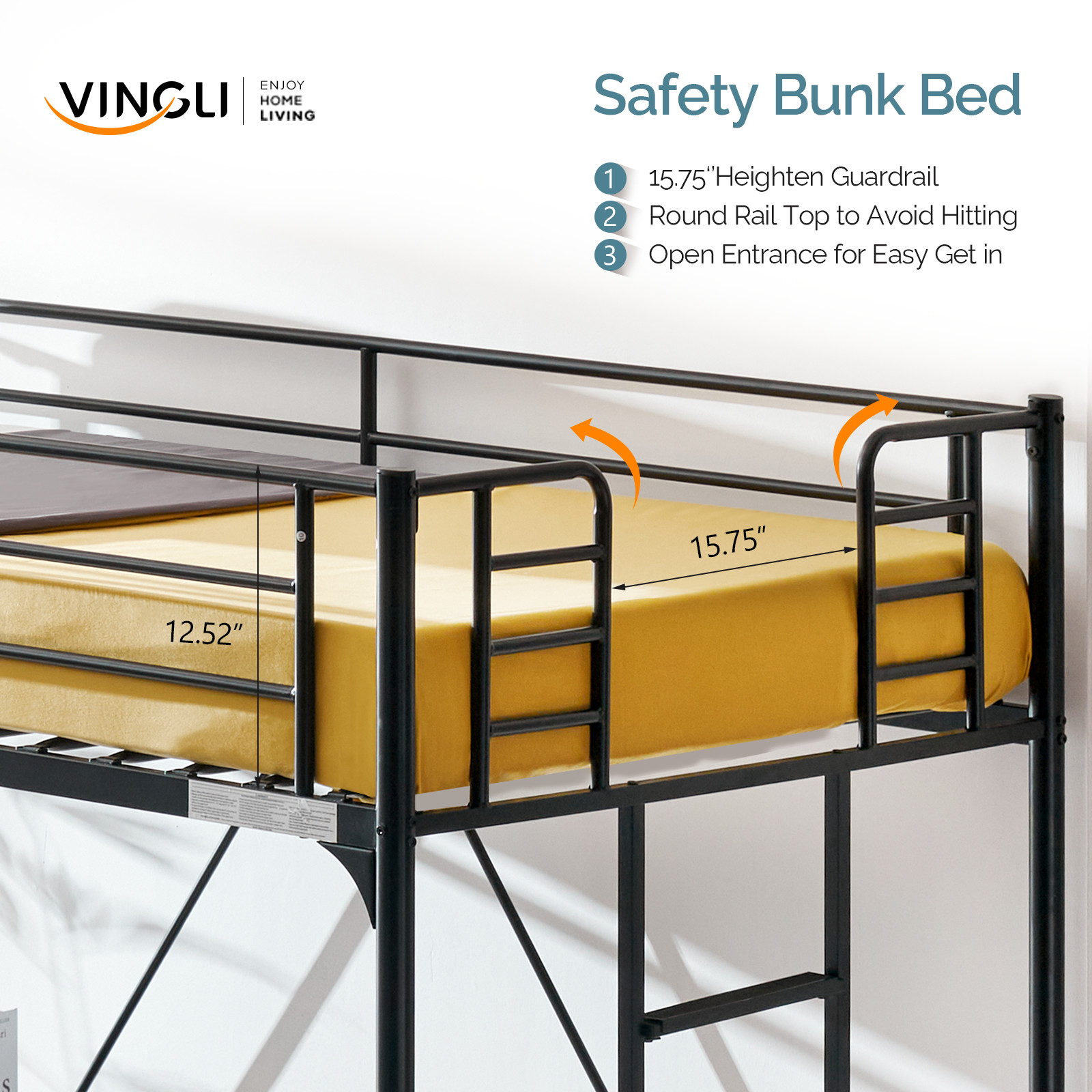 Loft Bed Twin Size with Flat Ladder Rung for Kids Teens Adults Heavy Duty Metal