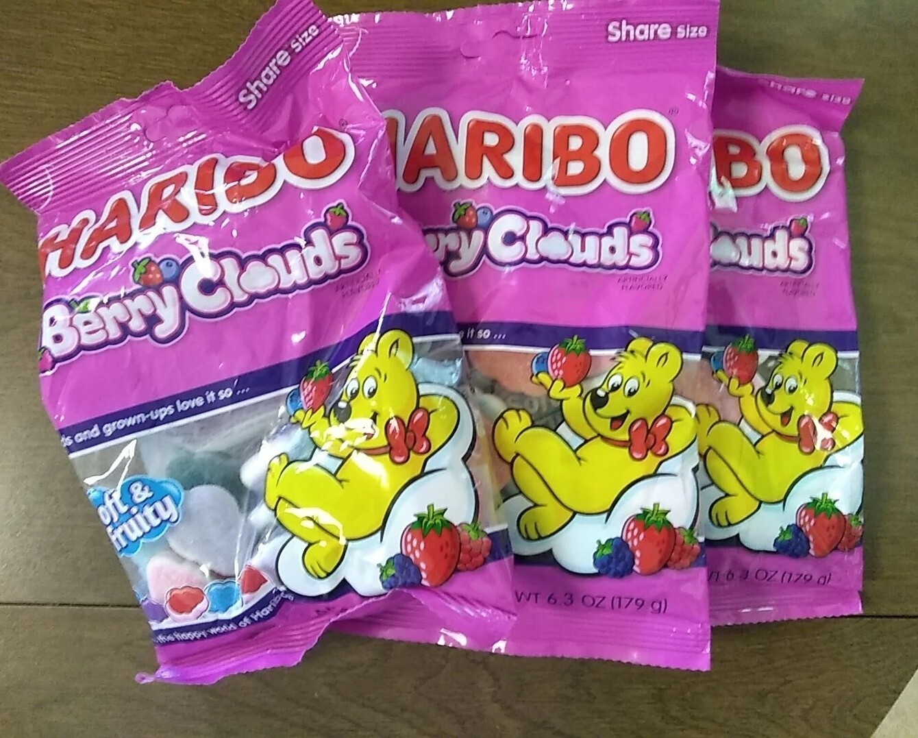 Haribo Berry Clouds Gummi Candies 6.3 Ounces Lot 3 Share Size