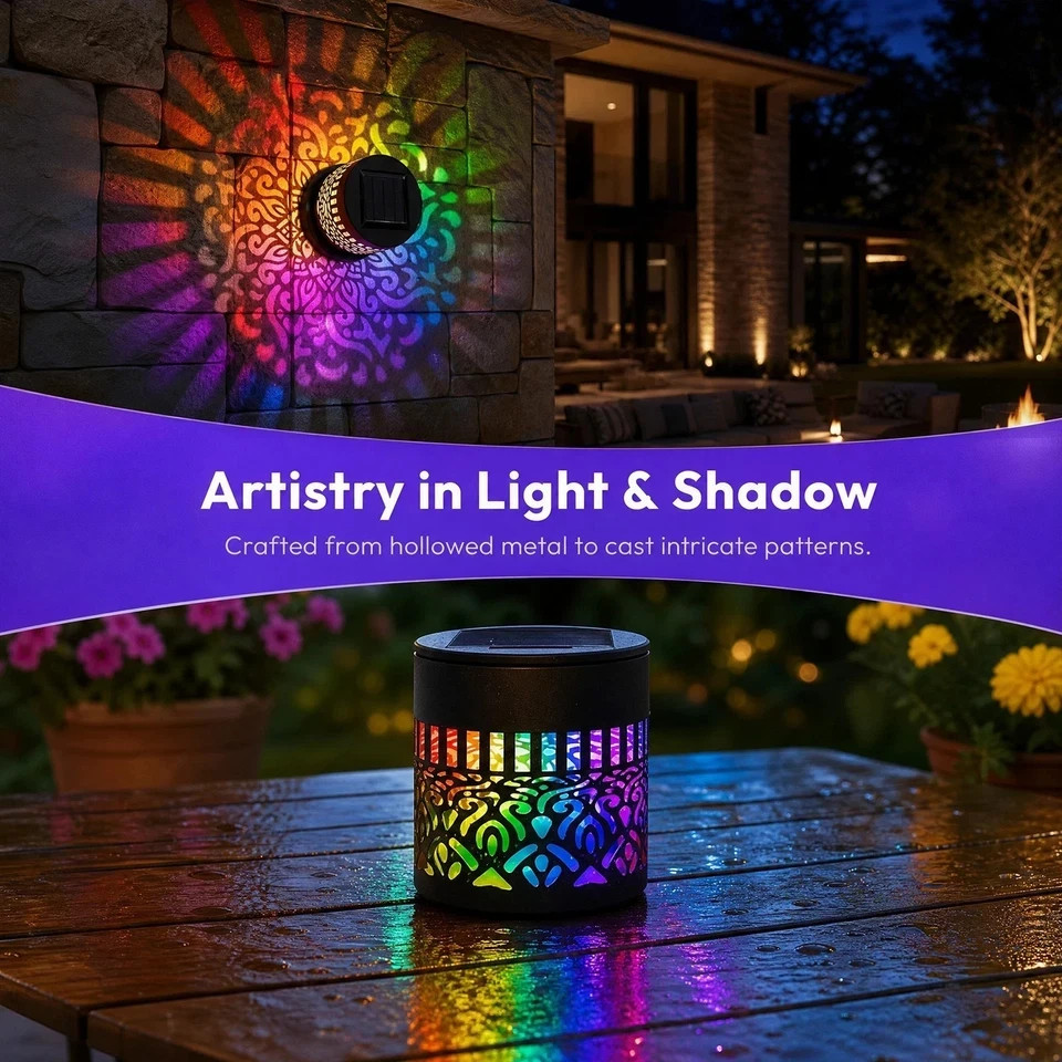 7Color Solar Mandala Projection Light Waterproof Outdoor Yard Garden Fence Decor