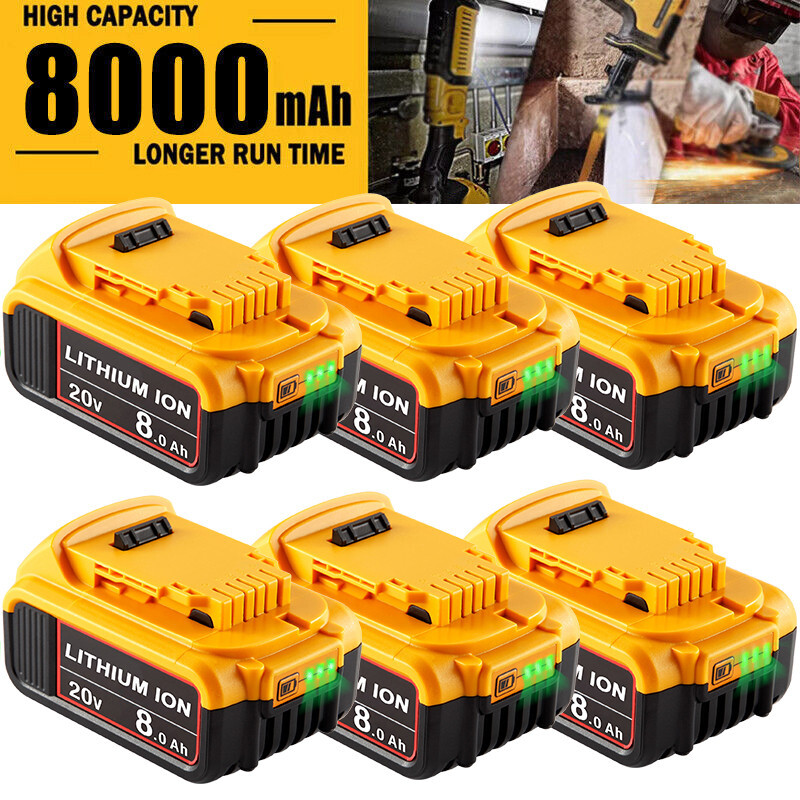 6x 8.0AH For DeWalt 20V 20 Volt Max Lithium Ion Battery DCB206-2 DCB205-2 DCB200