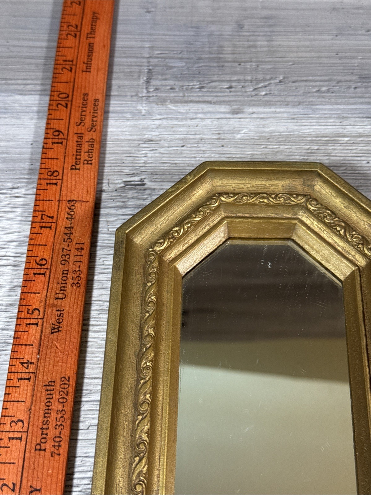 Pair Homco Octagon Mirror Gold Accent Plastic Hollywood Regency MCM 17.5 x 5.25