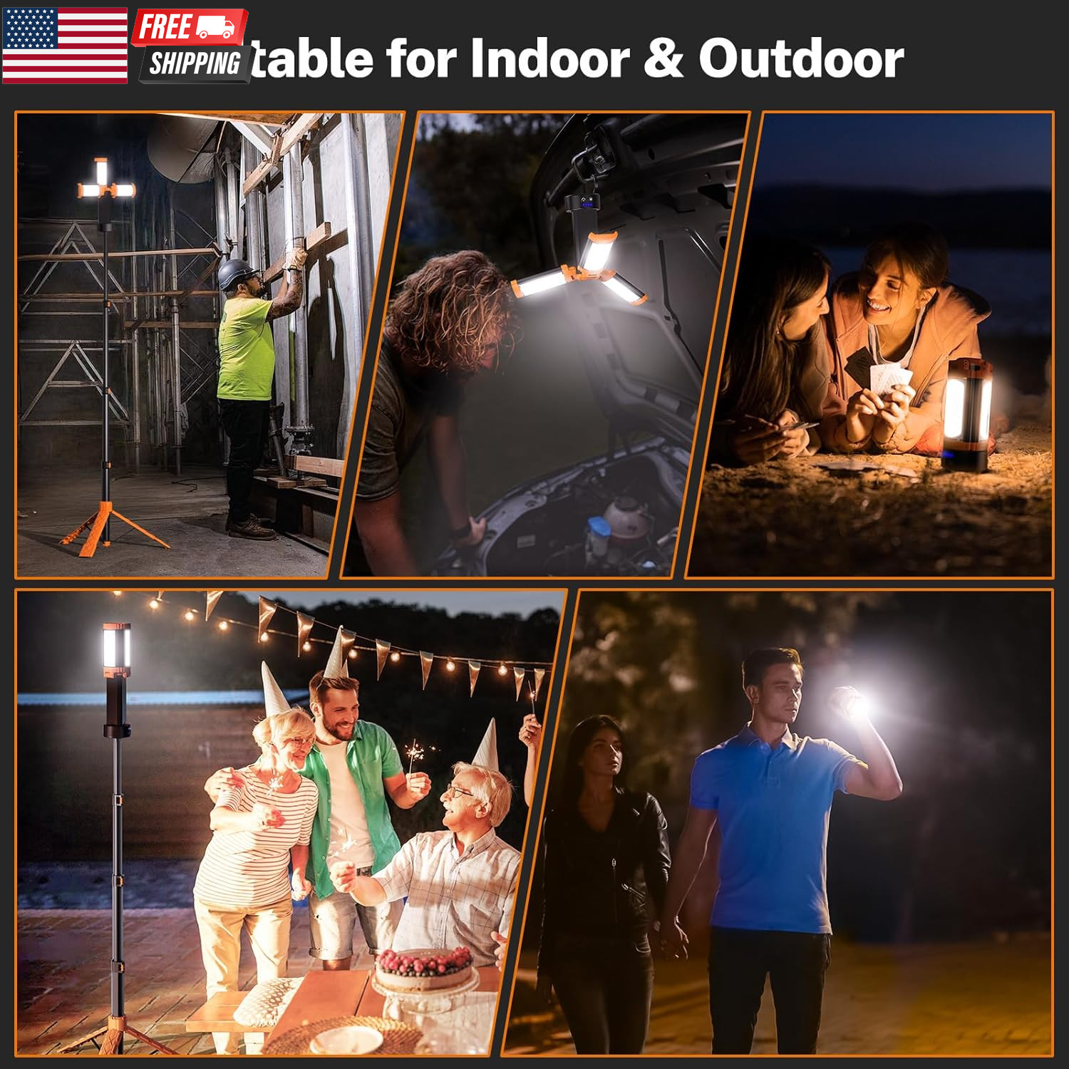 Rechargeable 10000Mah Camping Light with Stand 6.5 Ft Max Height, Cordless Work