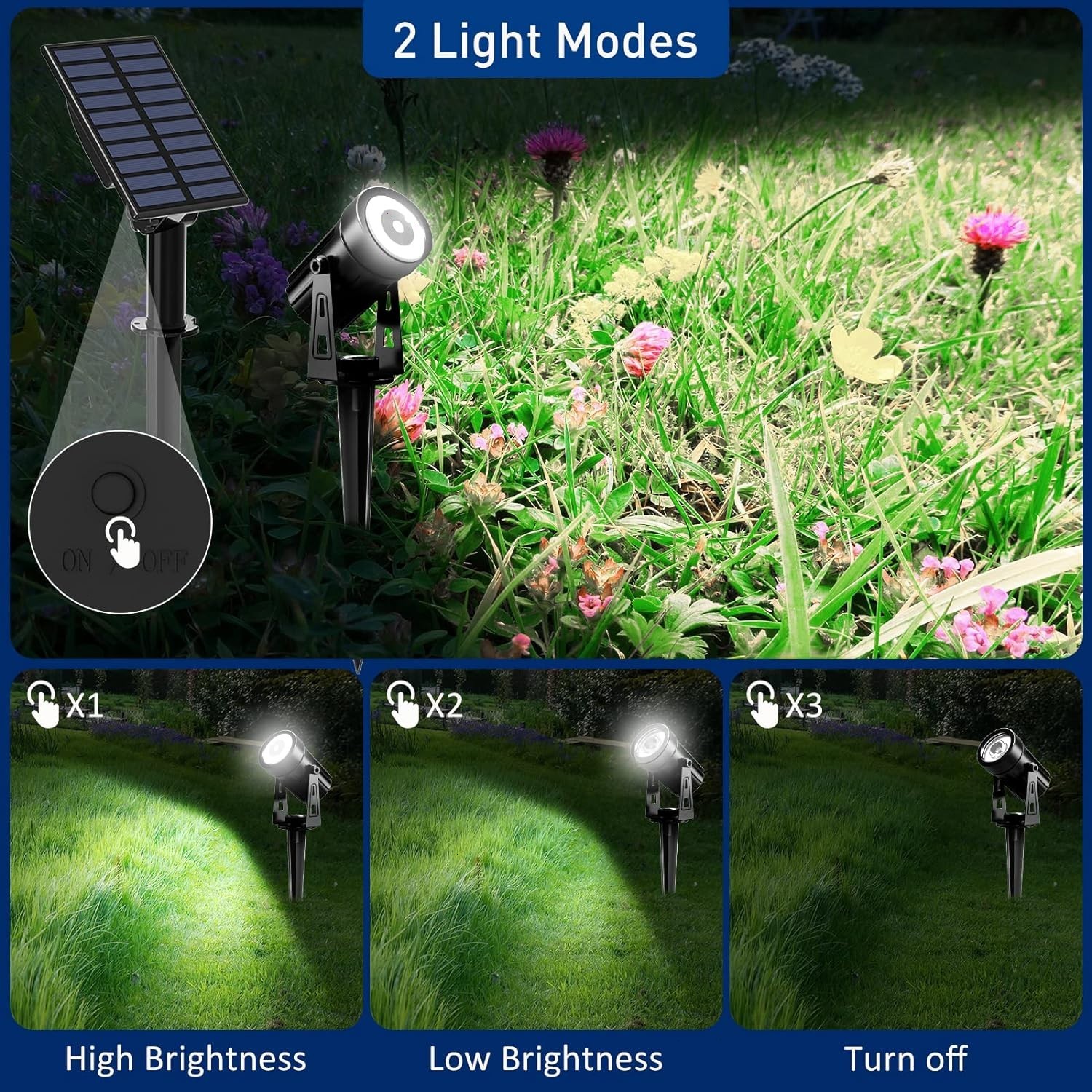 T-SUN Solar Powered Landscape Spotlight Garden Pathway Light IP65 Clear White US