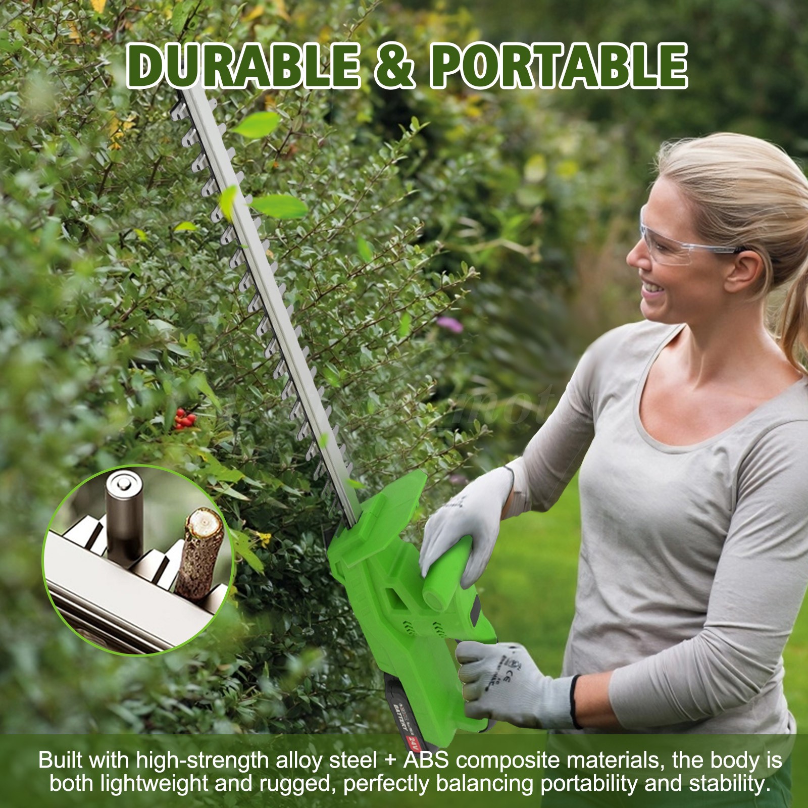 20” Electric Hedge Trimmer Cordless Power Hedge Trimmer with 2Batteries&Charger