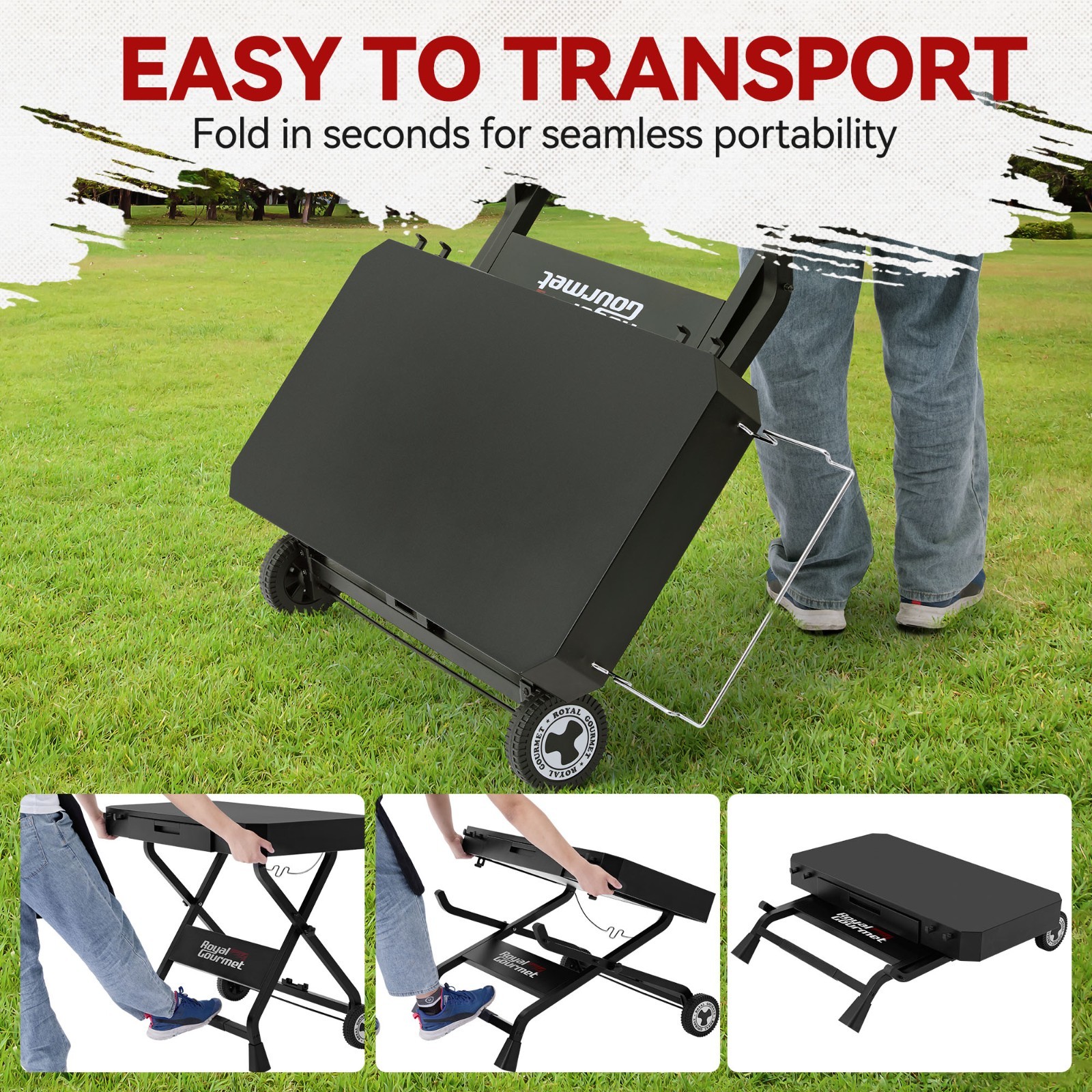 Royal Gourmet Portable Collapsible Grill Stand, Folding Grill Cart Trolley