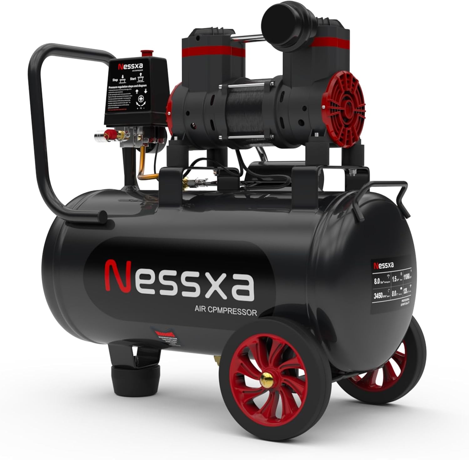 8/10/14 Gallon Ultra Quiet 115 PSI Pressure Oil-Free Air Compressor Tank 70dB