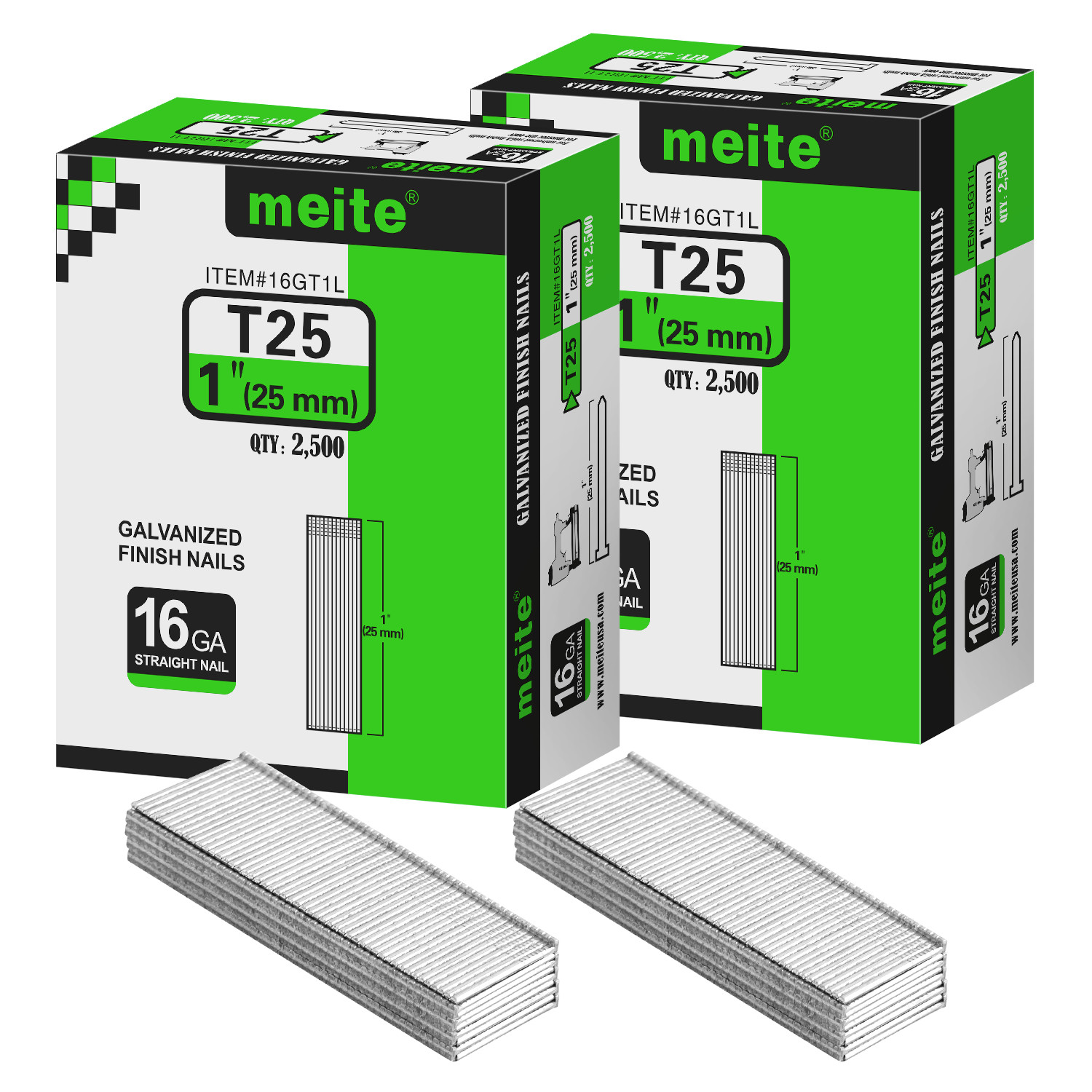 meite 16 Gauge 1-Inch Galvanized Straight Finish Nail Brad Nails