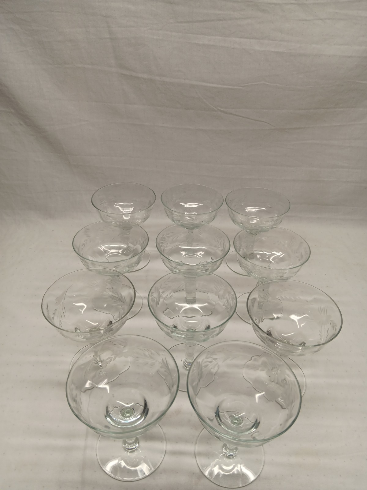 Tiffin 11pc Crystal Optic Paneled Glass Etched Cordial Champagne Glasses