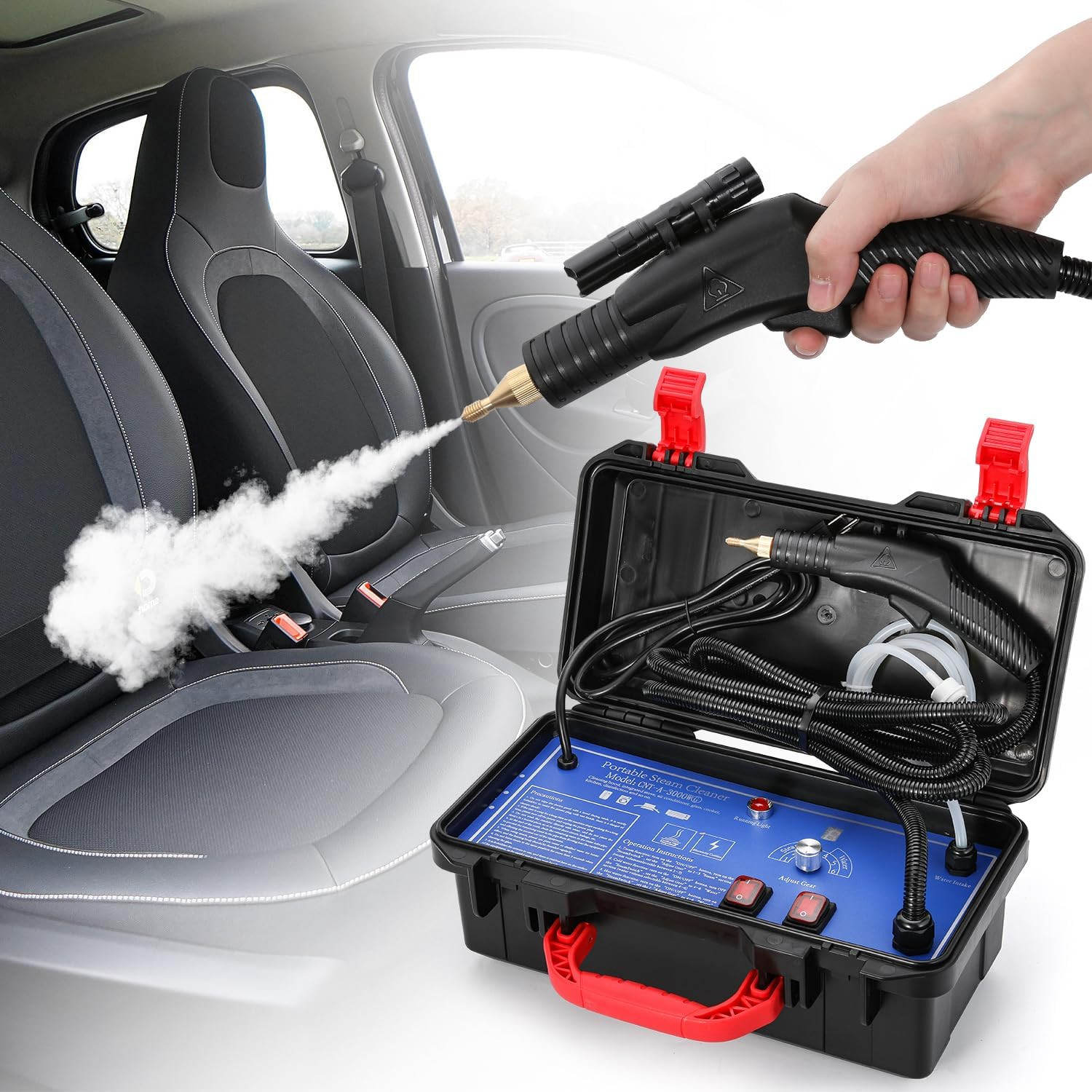1700W Pressurized Steam Cleaner,Heavy Duty Portable Steamer for Car Detailing, H
