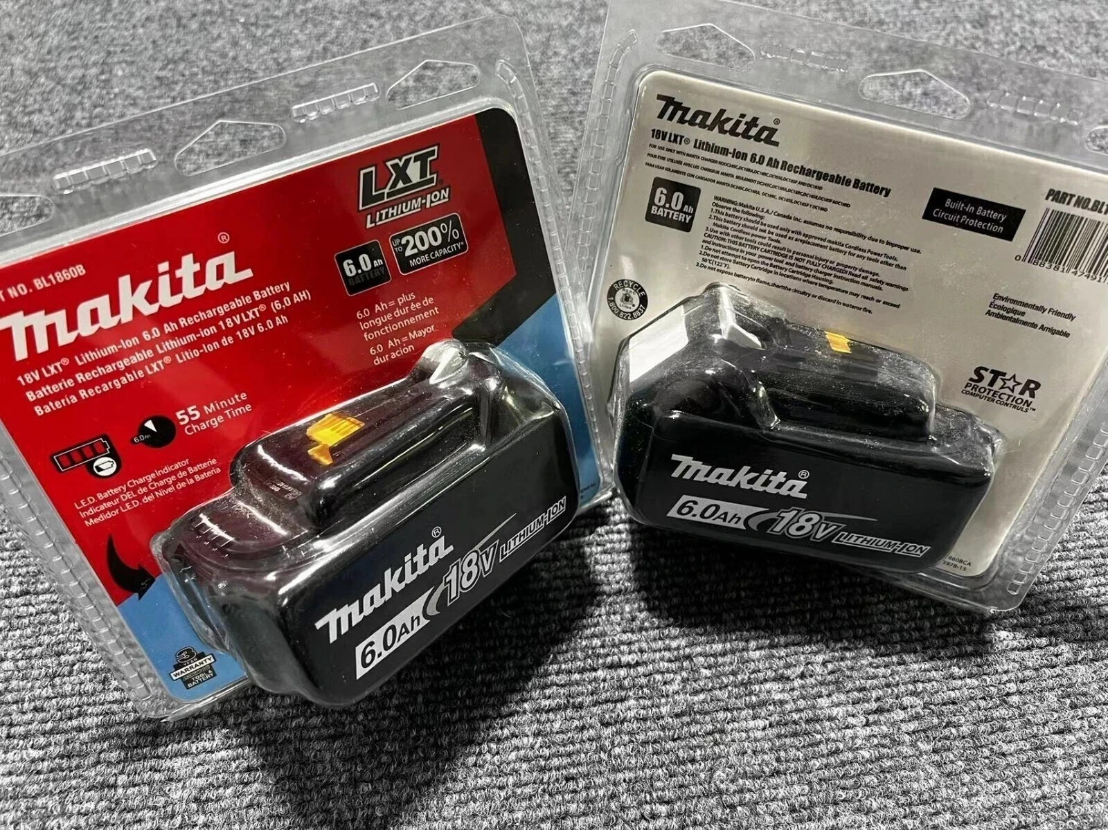 2 x Makita BL1860B-2 18V LXT Lithium-Ion 6.0 Ah Battery – New