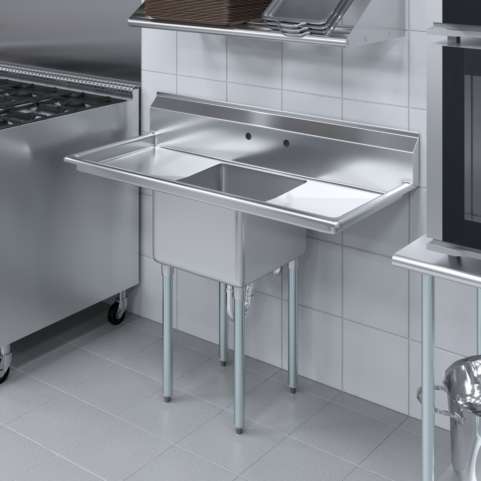 54 in. x 23.5 in. Stainless Steel One Compartment Sink with 18 in. x 18 in. Bowl