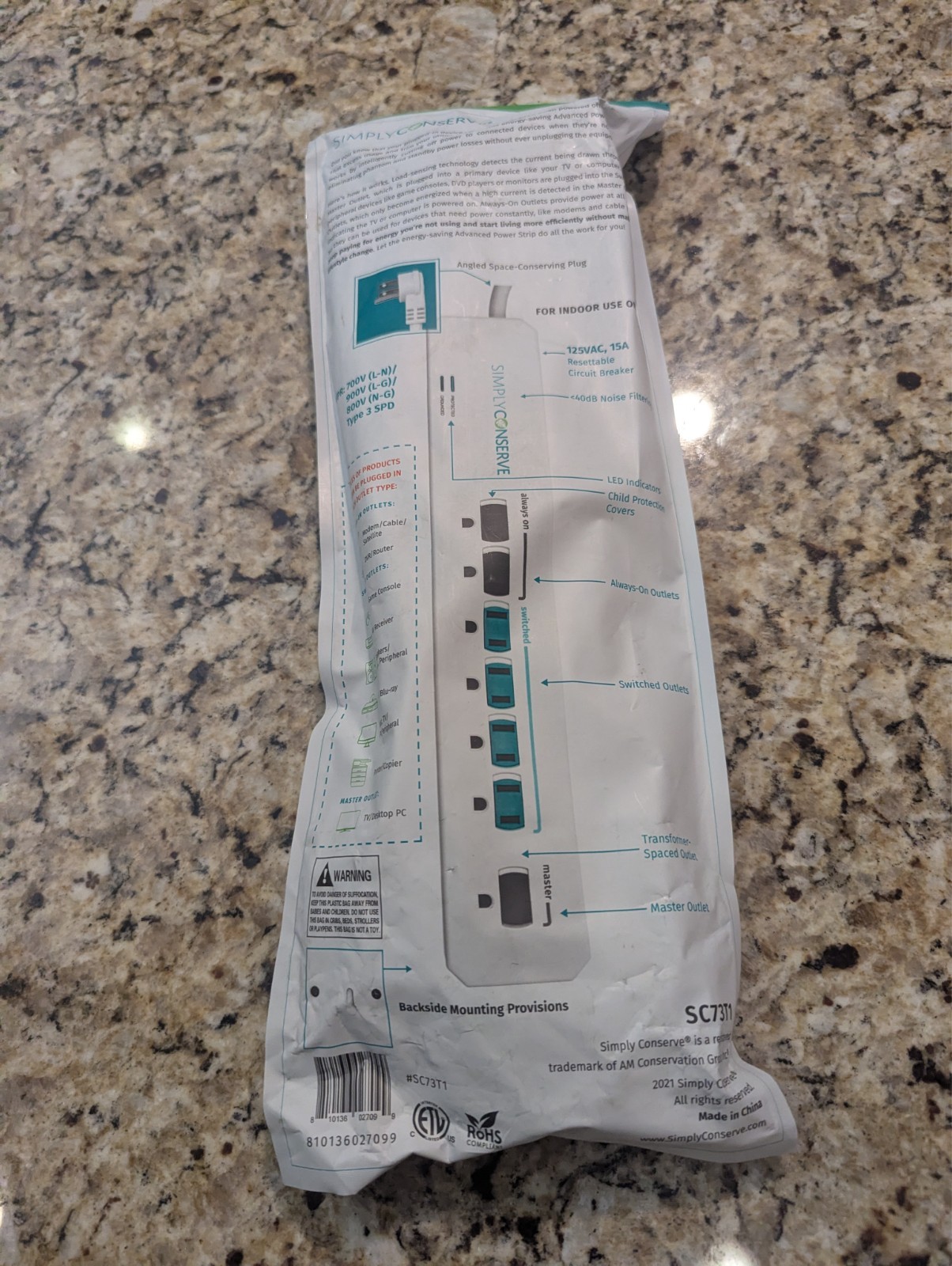 Simply Conserve 3 ft 7-Outlet Energy-Saving Advanced Surge Protector