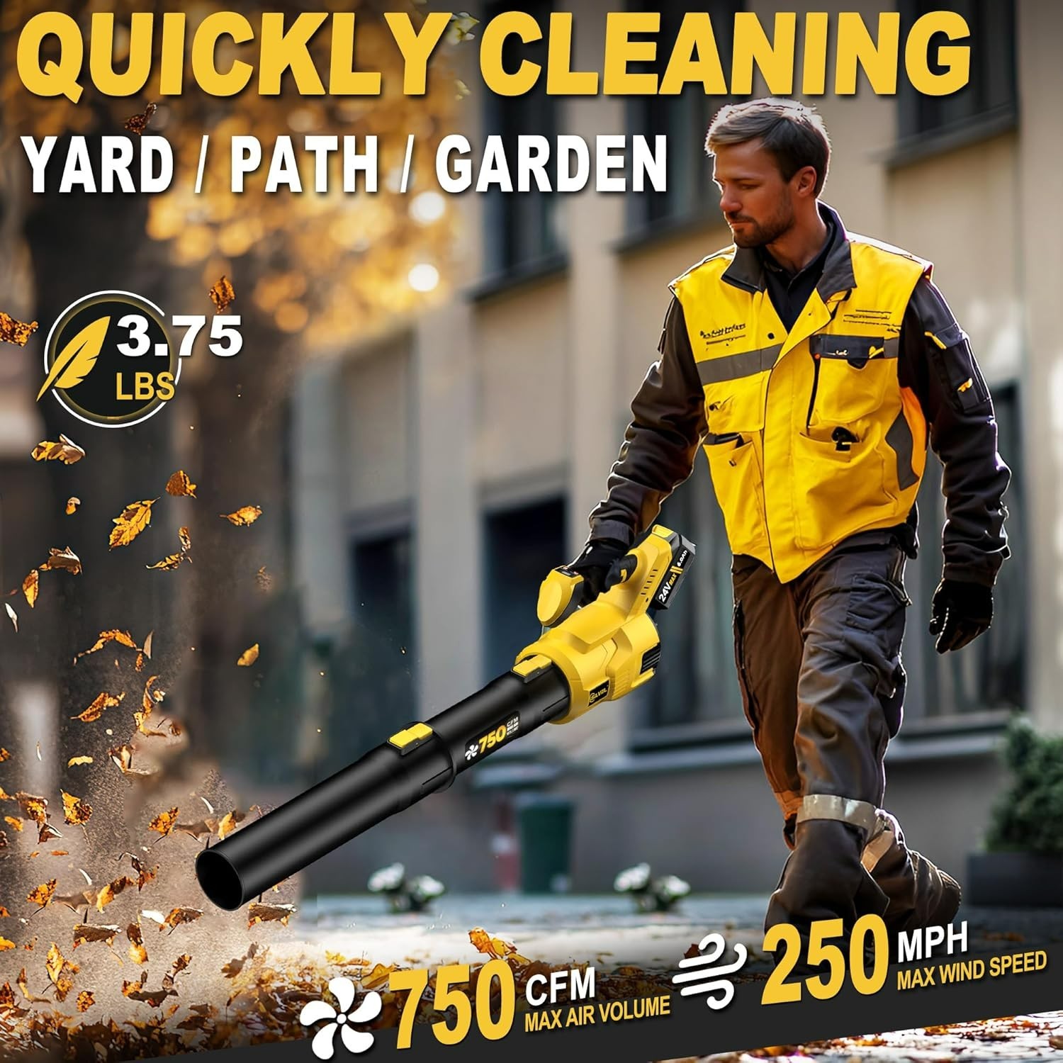 SILVEL Leaf Blower, 750CFM/250MPH High Power Cordless Blower with Powerful Br