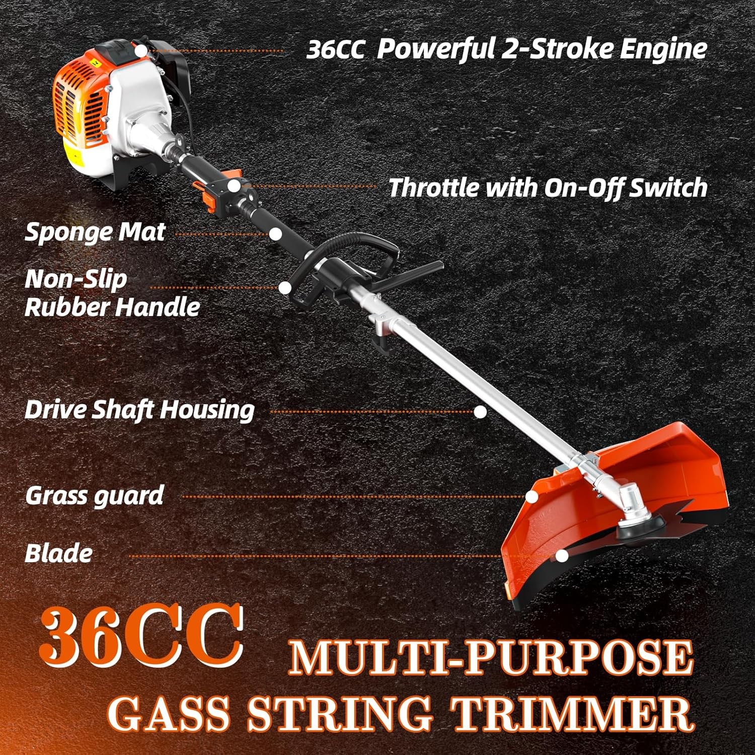 36cc 3 in 1 Brush Cutter 2-Stroke Weed Eater Wacker Gas Powered String Trimmer