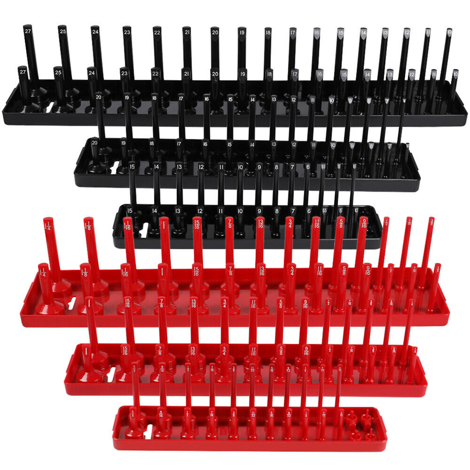 6PCS Socket Organizer Tray Set Hold 90 Metric&76 SAE Socket 1/4″ 3/8″ 1/2″ Drive